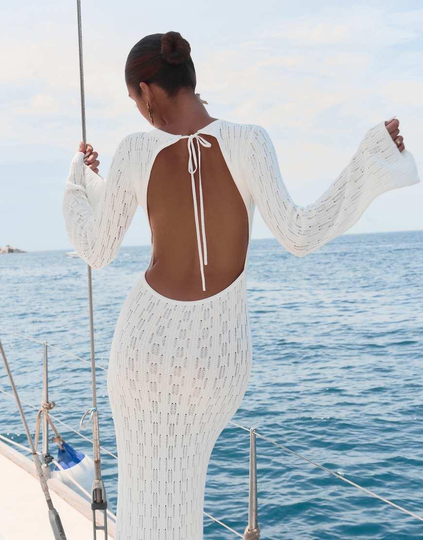 4th & Reckless X Luana Barron Oceane Long Sleeve Sheer Knit Maxi Beach Dress  in Blue | Lyst UK