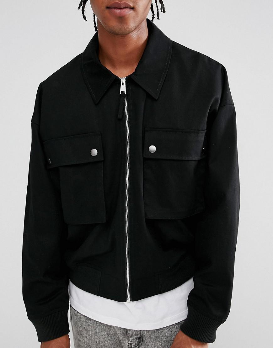 Download ASOS Oversized Harrington Jacket In Cotton Fabric In Black ...