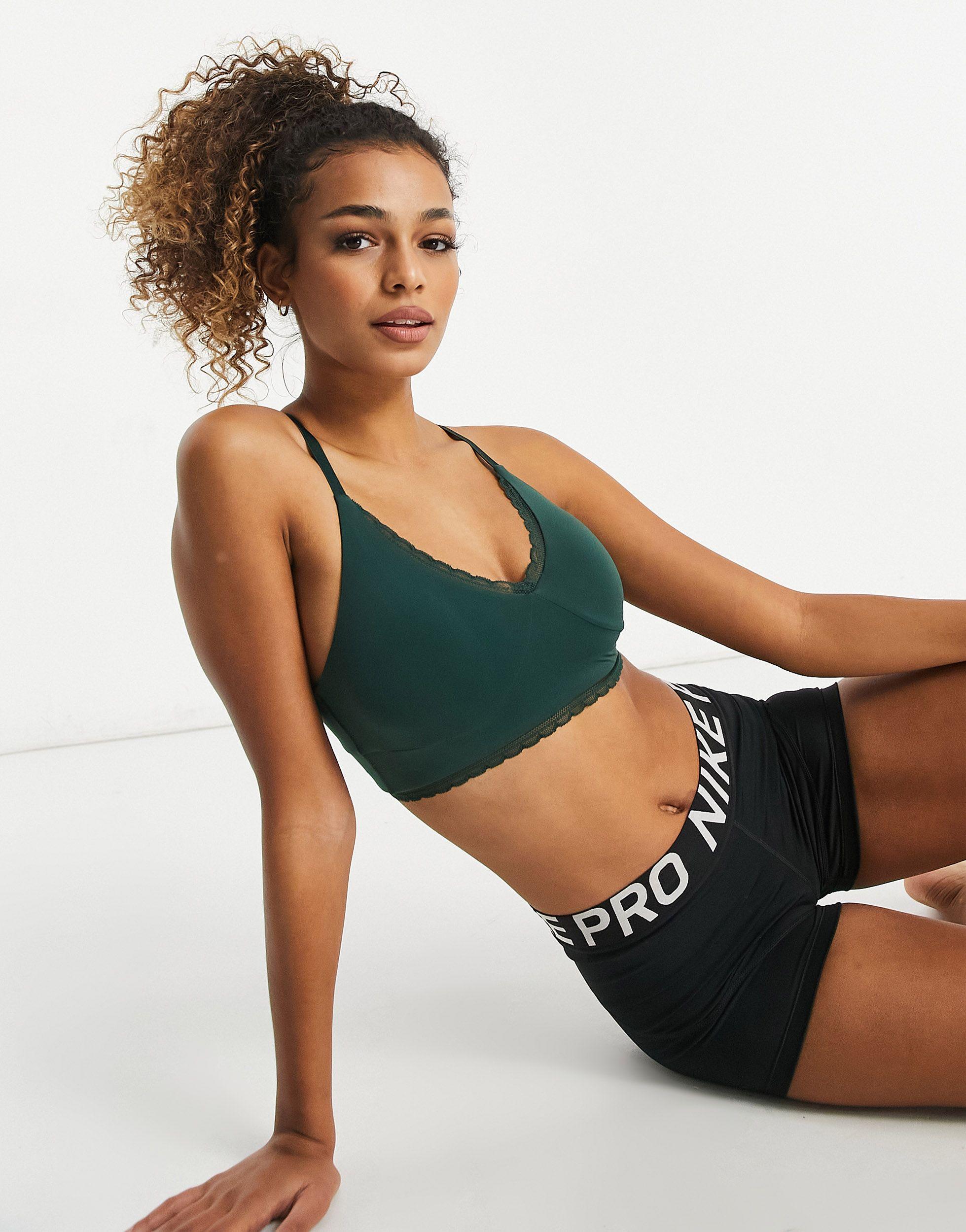 Nike Nike Yoga Indy Luxe Light Support Lace Sports Bra in Green