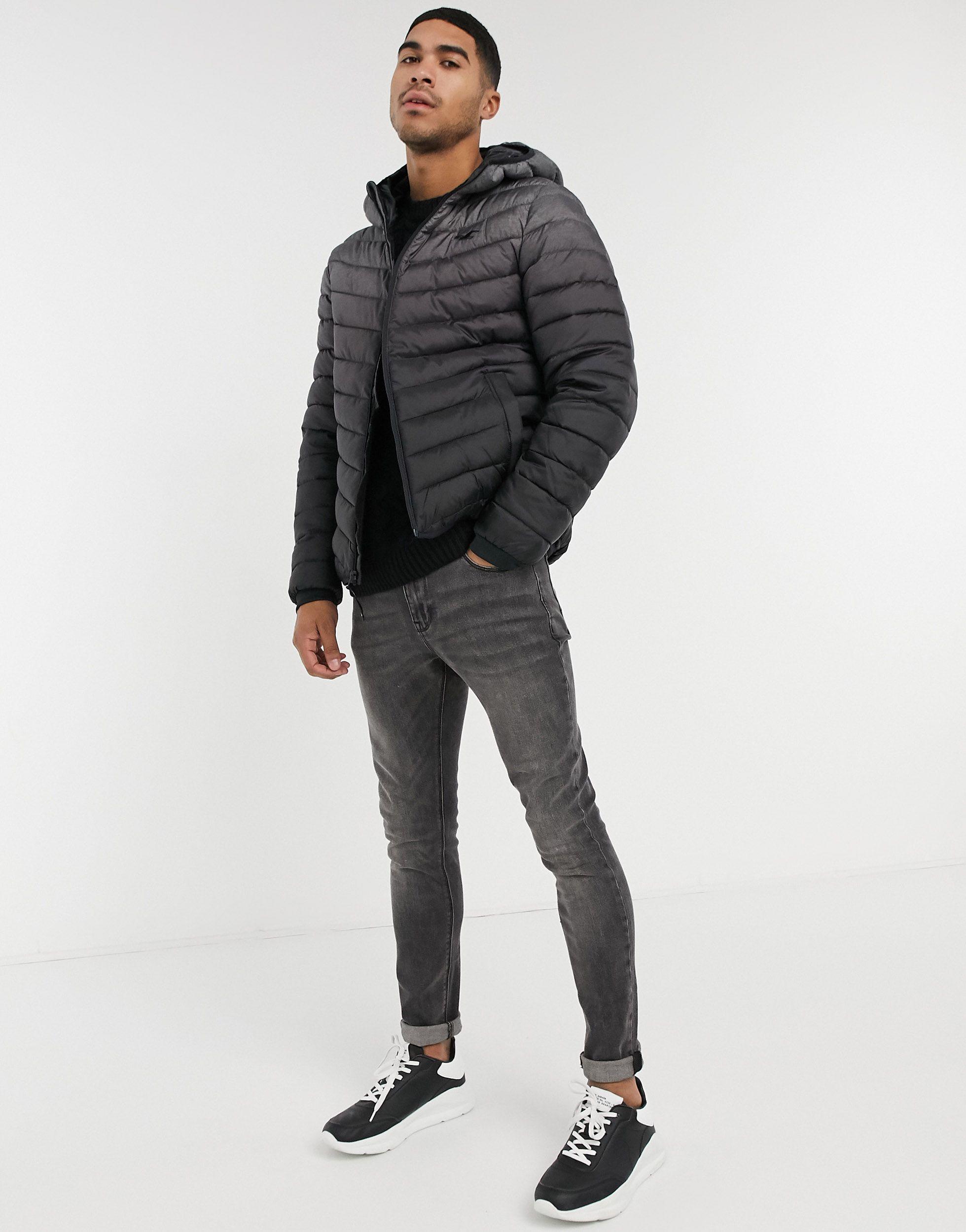 Doudoune legere a capuche effet degrade avec bande logo sur la manche Hollister pour homme en coloris Gris Lyst