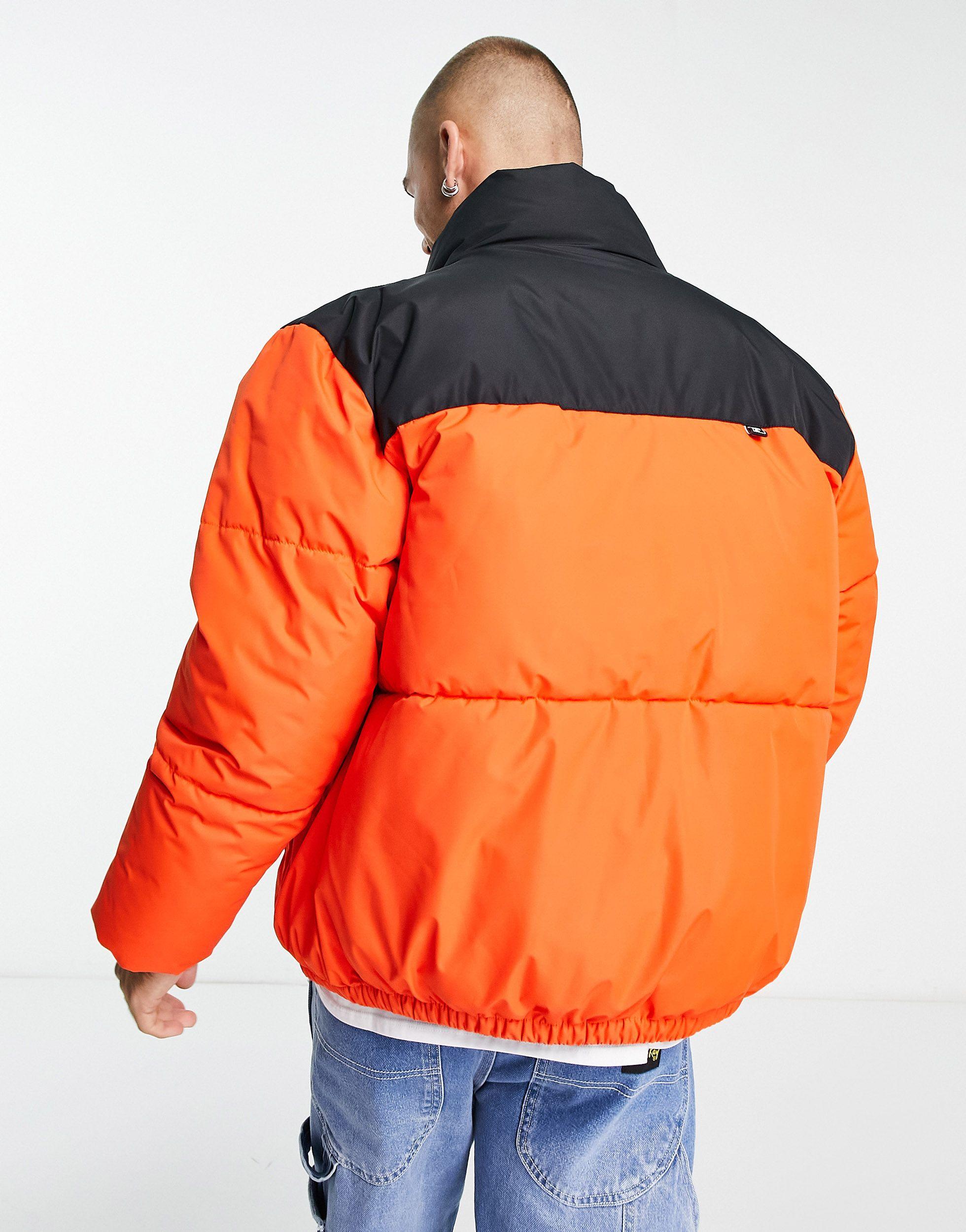 Fila Colour Blocked Puffer Jacket With Logo in Orange | Lyst