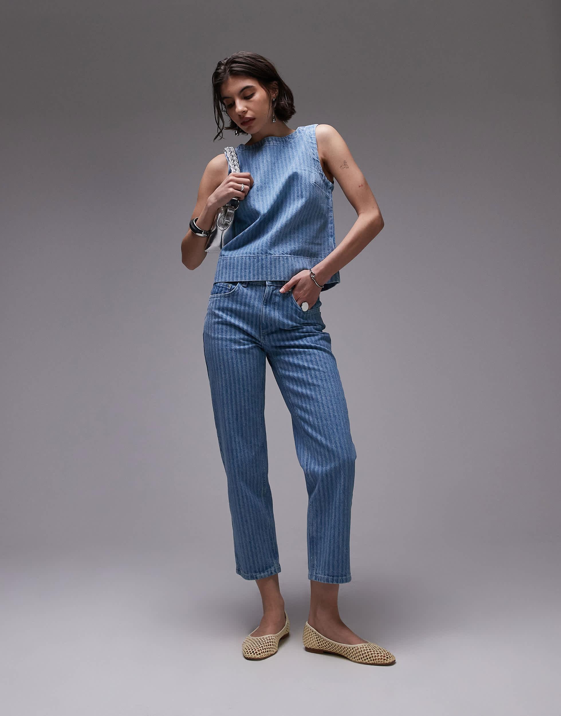 TOPSHOP Runway Mid Rise Straight Cropped Jean in Blue Lyst Australia