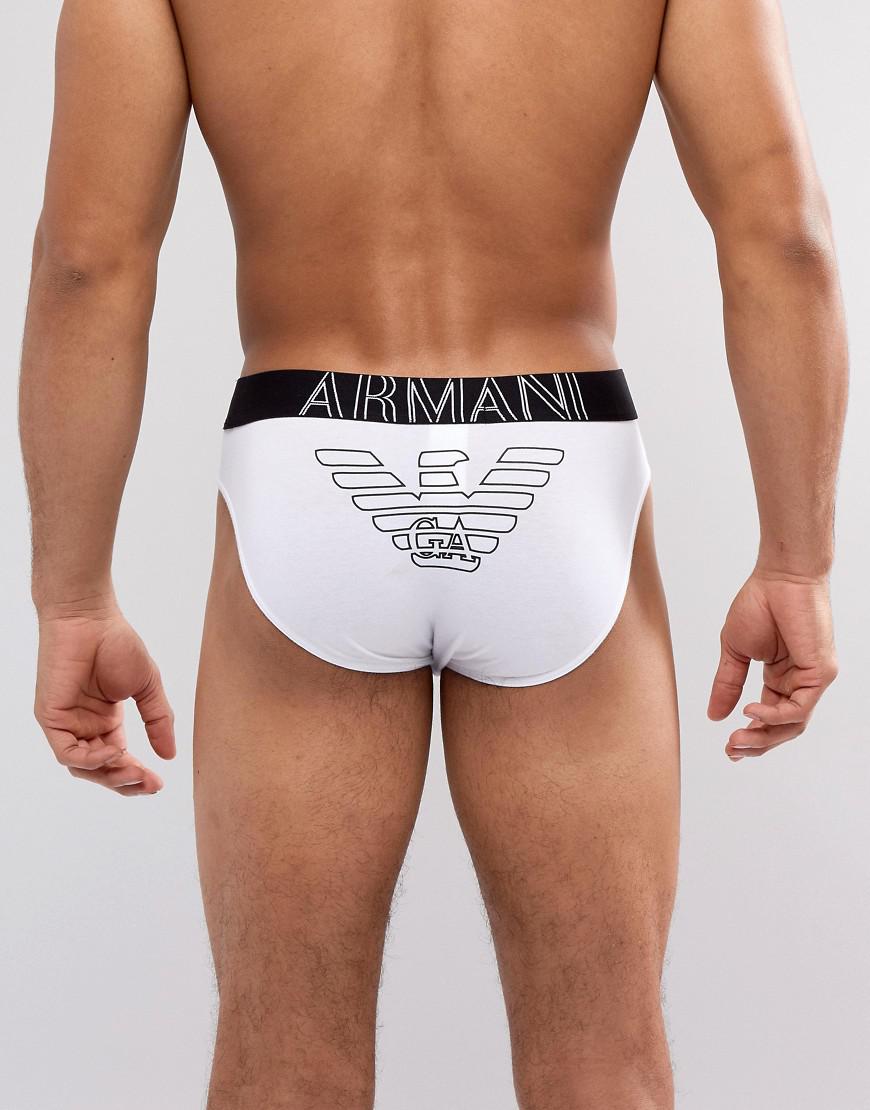 Emporio Armani Large Back Logo Briefs In White for Men | Lyst