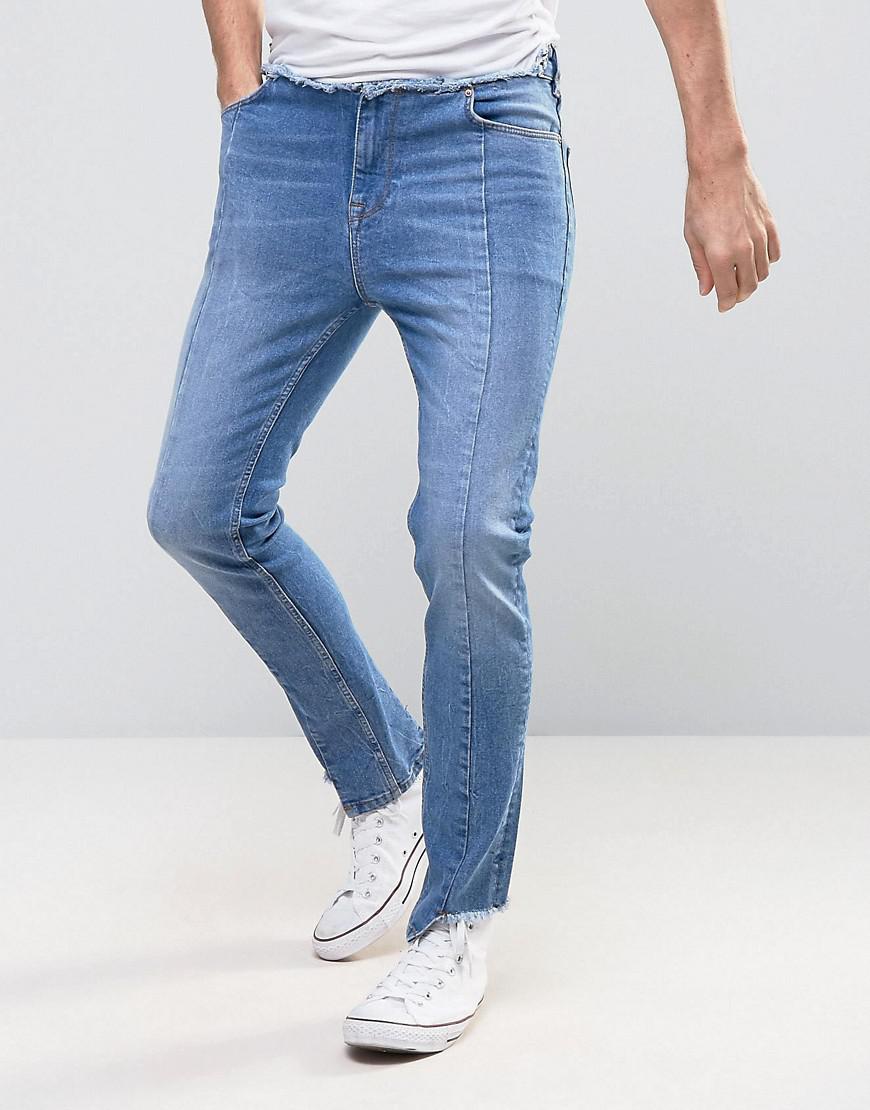 ASOS Denim High Waisted Skinny Jeans With Raw Stepped Hem And Waistband