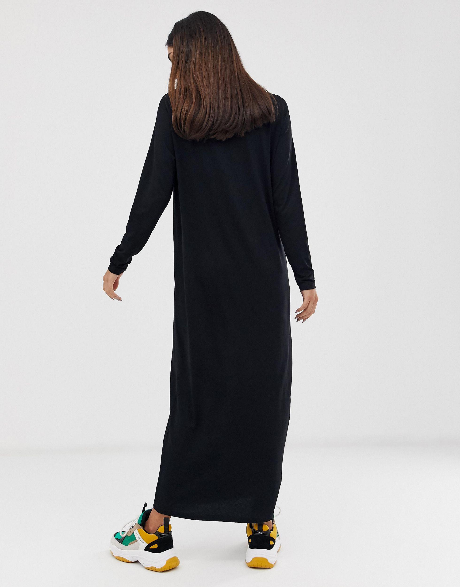 ASOS Long Sleeve Maxi T-shirt Dress in Black | Lyst