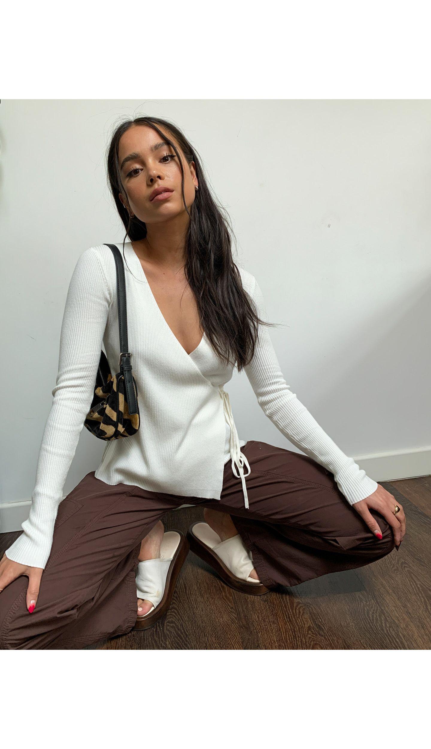 white ballet wrap cardigan