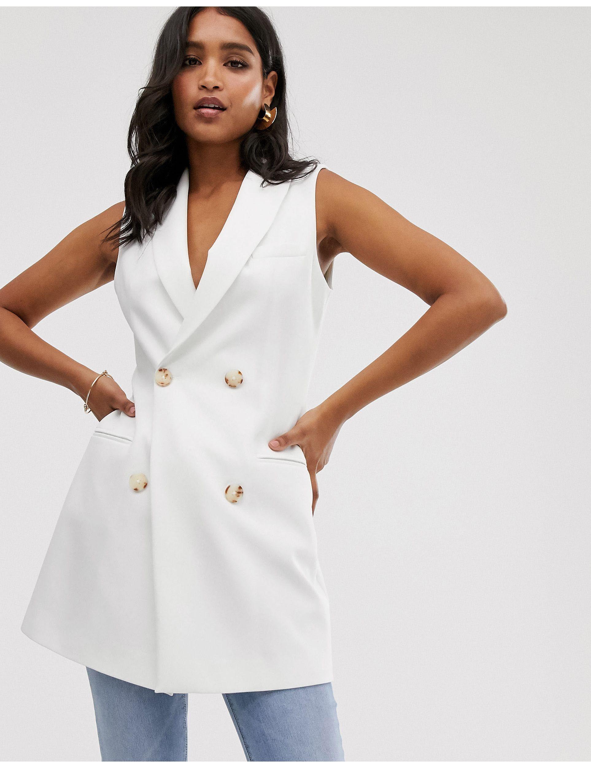 Stradivarius Double Breasted Waistcoat Blazer Dress in White Lyst UK