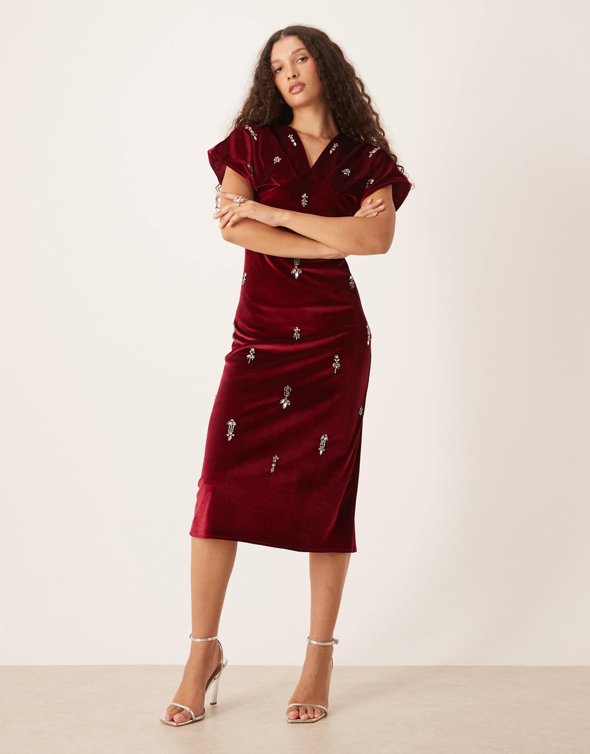 knee length dresses for ladies Crushed Velvet Midi Dress | Sustainable Womenswear main image 1