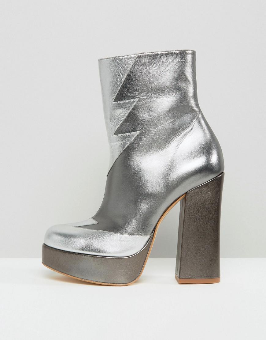 silver platform ankle boots