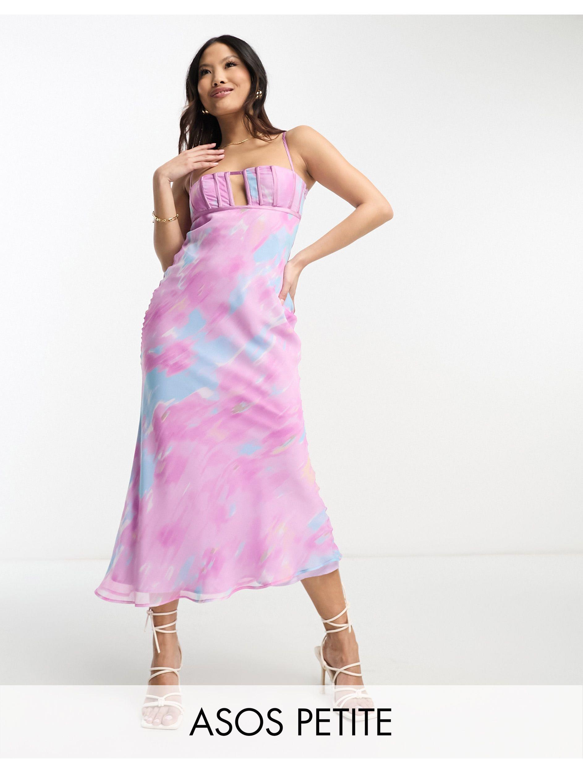Asos design petite - robe mi-longue coupée en biais façon corset à imprimé  abstrait flou ASOS en coloris Rose | Lyst