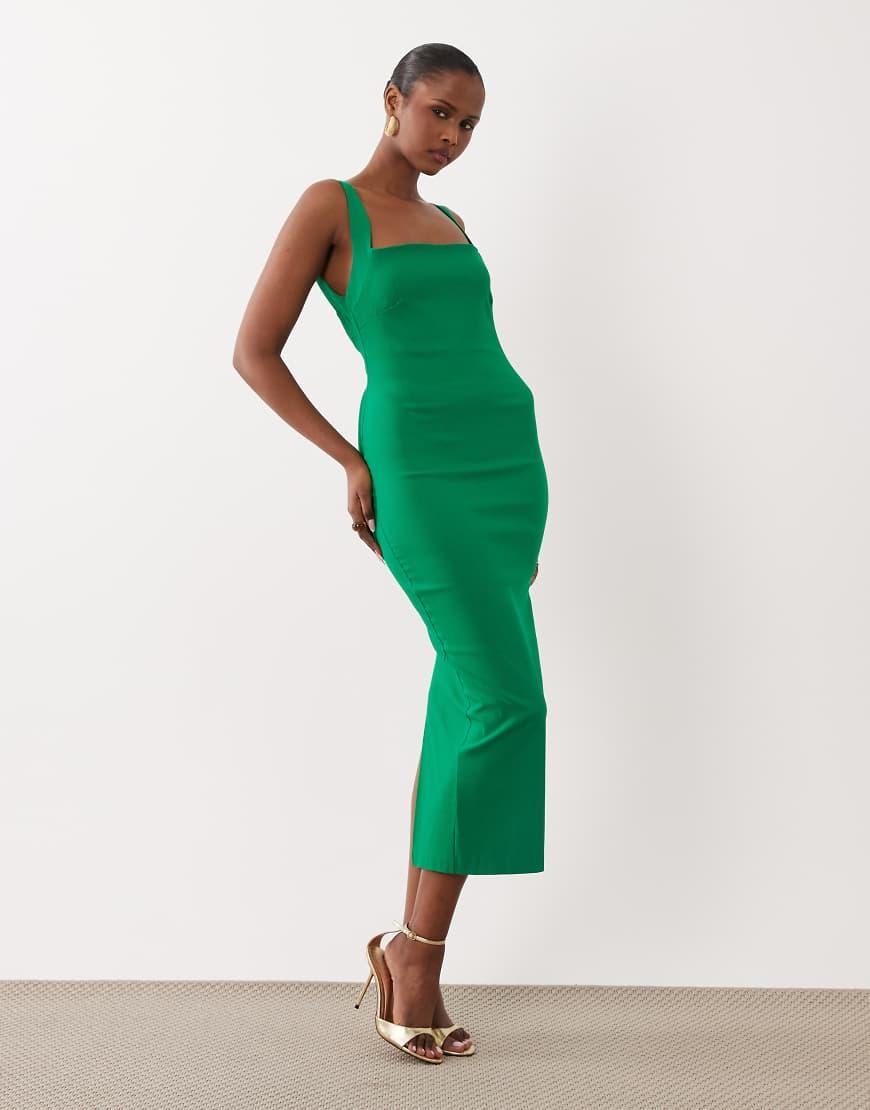 vesper green dress Gala | V Neckline Bodycon Forest Green Midaxi Dress main image 0