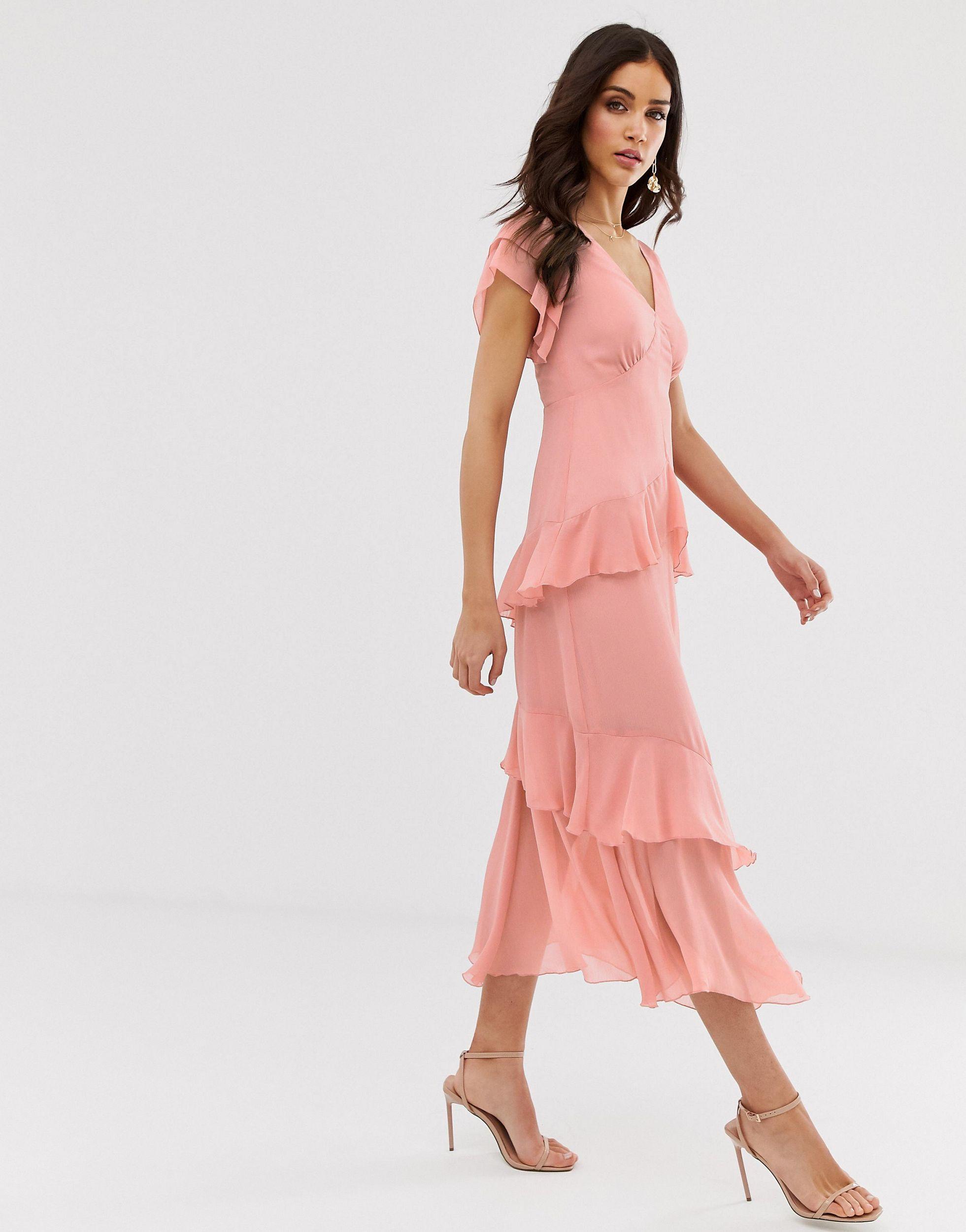 Warehouse Tiered Maxi Dress With Ruffles in Pink Lyst UK