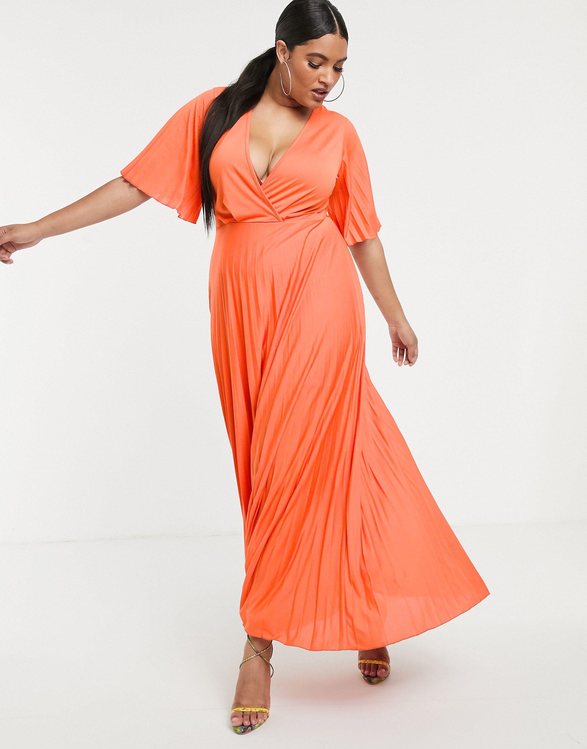 asos design curve twist detail pleated kimono midi dress