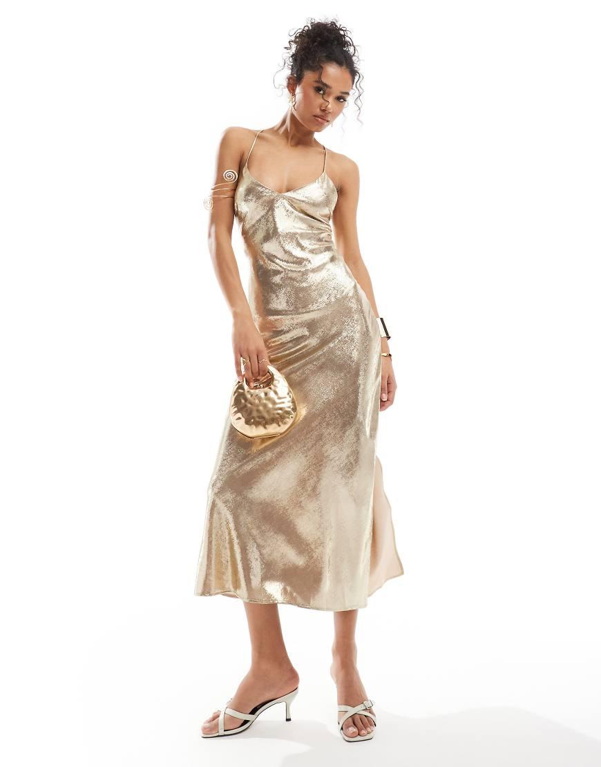 Miss Selfridge Metallic Lace Up Back Detail Strappy Maxi Dress Lyst UK
