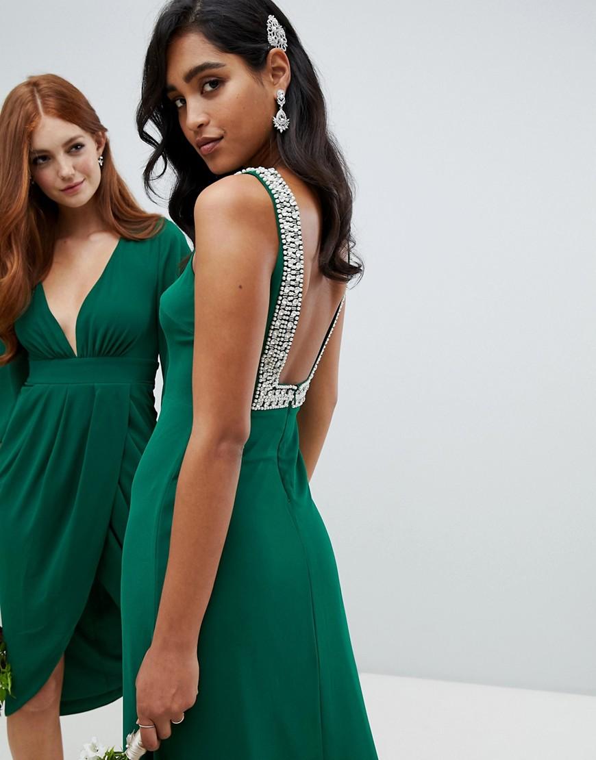 Vestito lungo da damigella verde bottiglia con decorazioni e retro  squadratoTFNC London in Materiale sintetico di colore Verde | Lyst