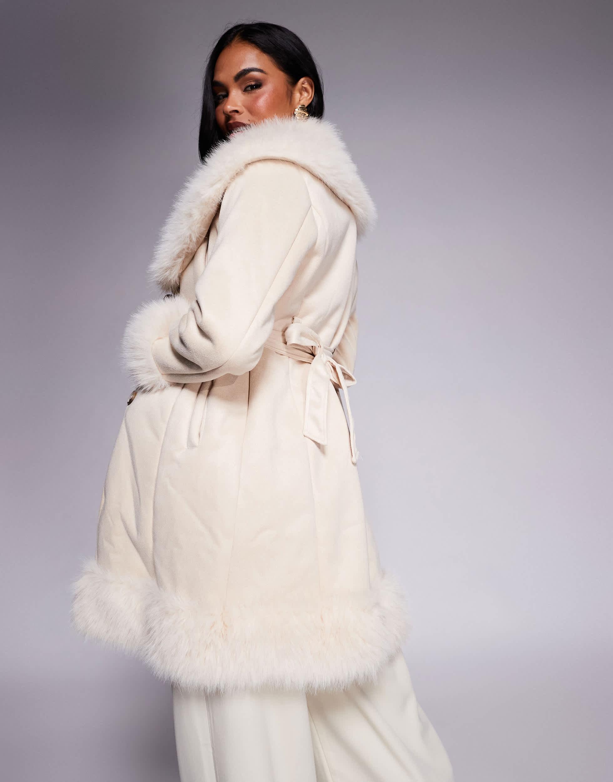 Princess Polly Simmer Lane Suedette Faux Fur Trim Belted Longline 