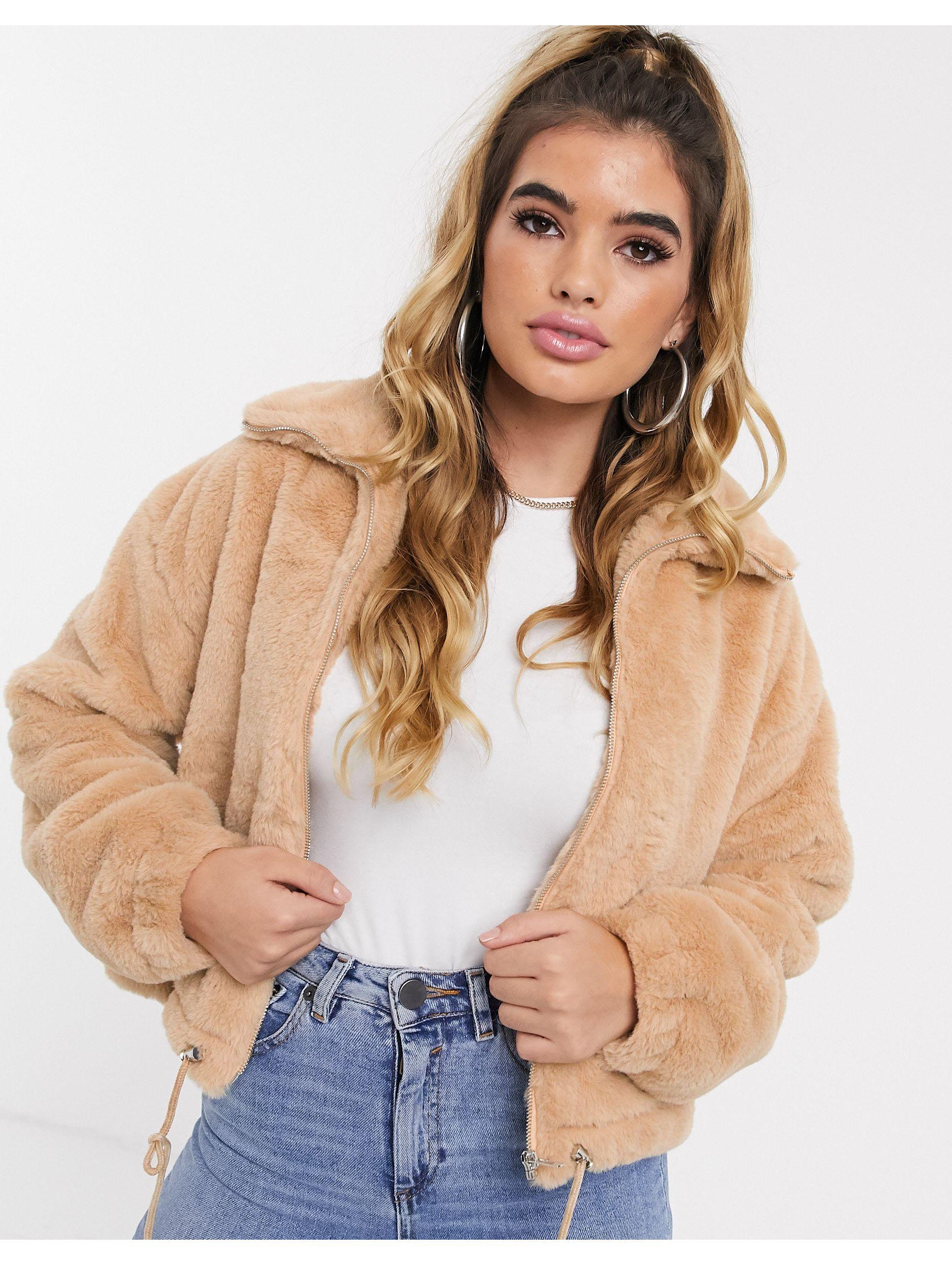 missguided faux fur bomber jacket