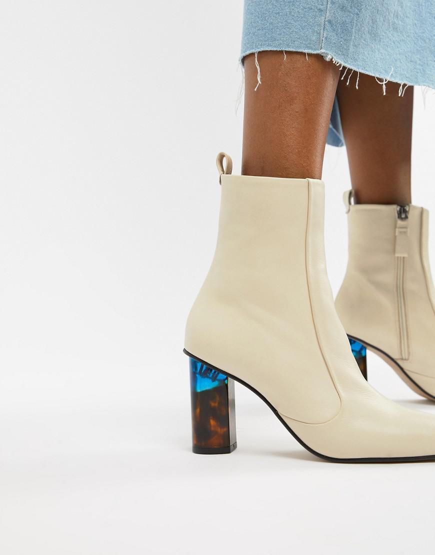 Kurt Geiger Kurt Geiger Cream Leather Heeled Ankle Boots With Tortoise  Effect Contrast Block Heel in Natural - Lyst