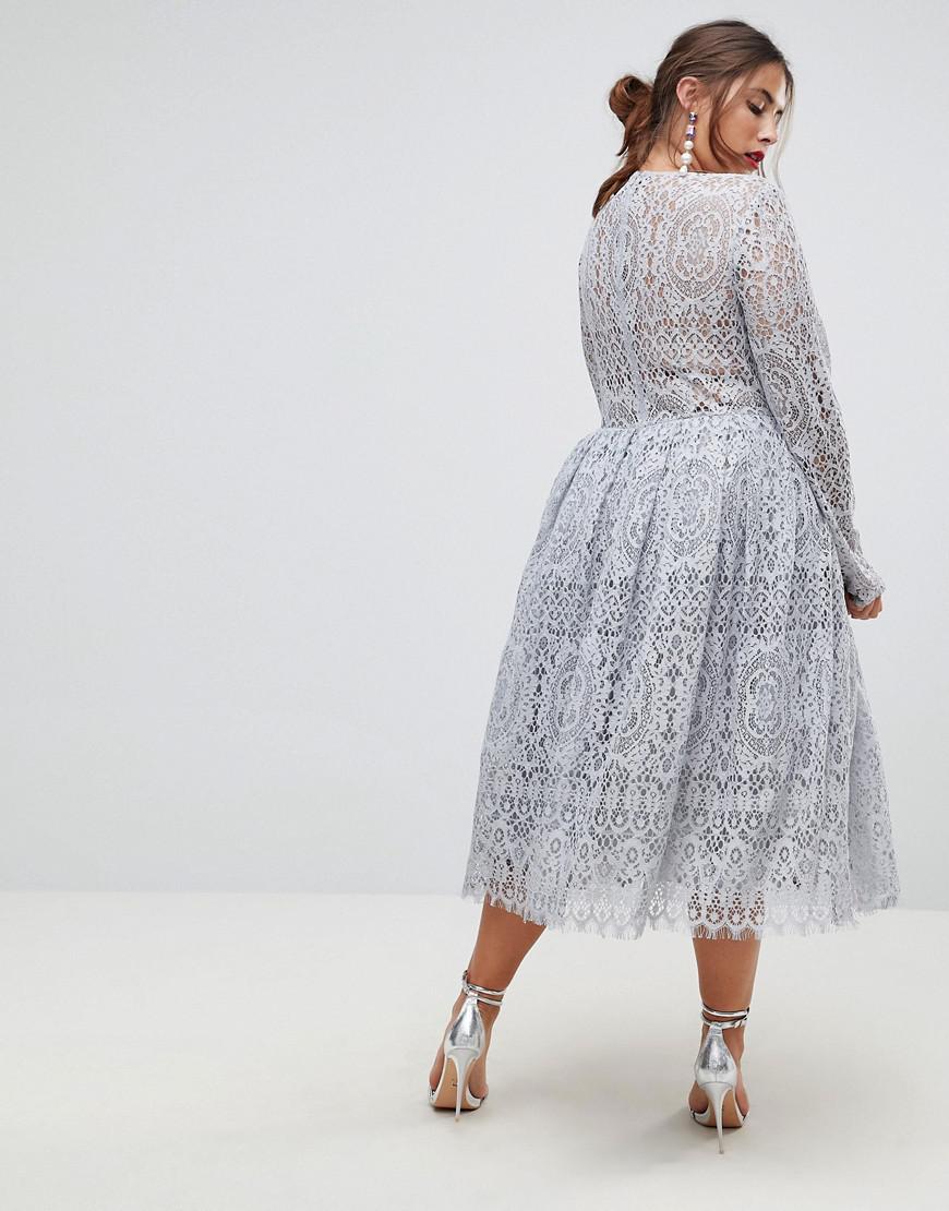 asos long sleeve lace midi prom dress
