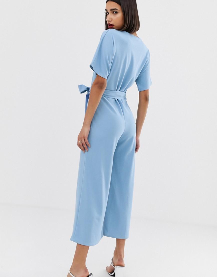 PrettyLittleThing Culotte Jumpsuit With Kimono Sleeve in Blue | Lyst