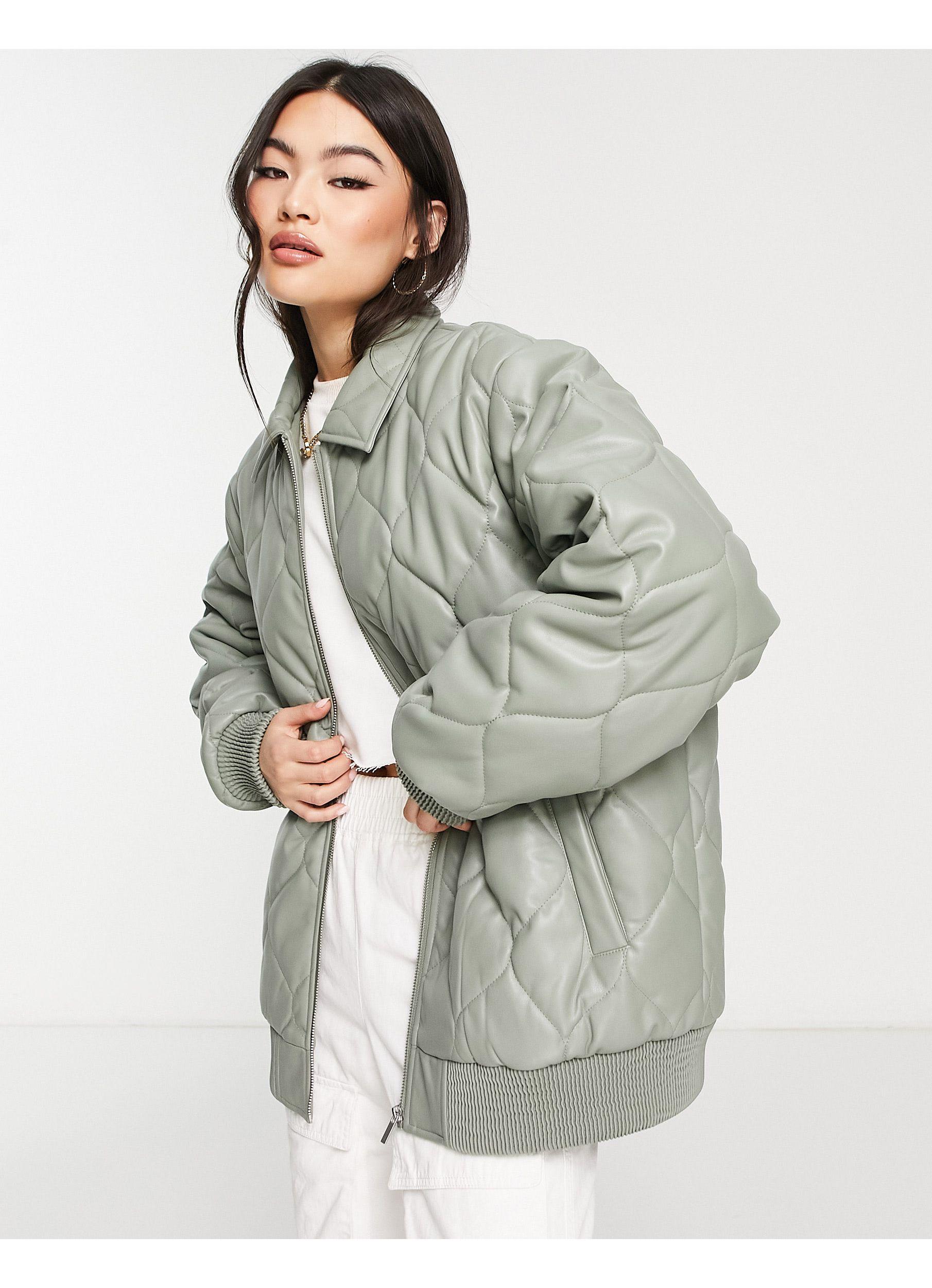 Urbancode Urban Code Faux Leather Bomber Jacket With Diamond Quilt in Gray  | Lyst