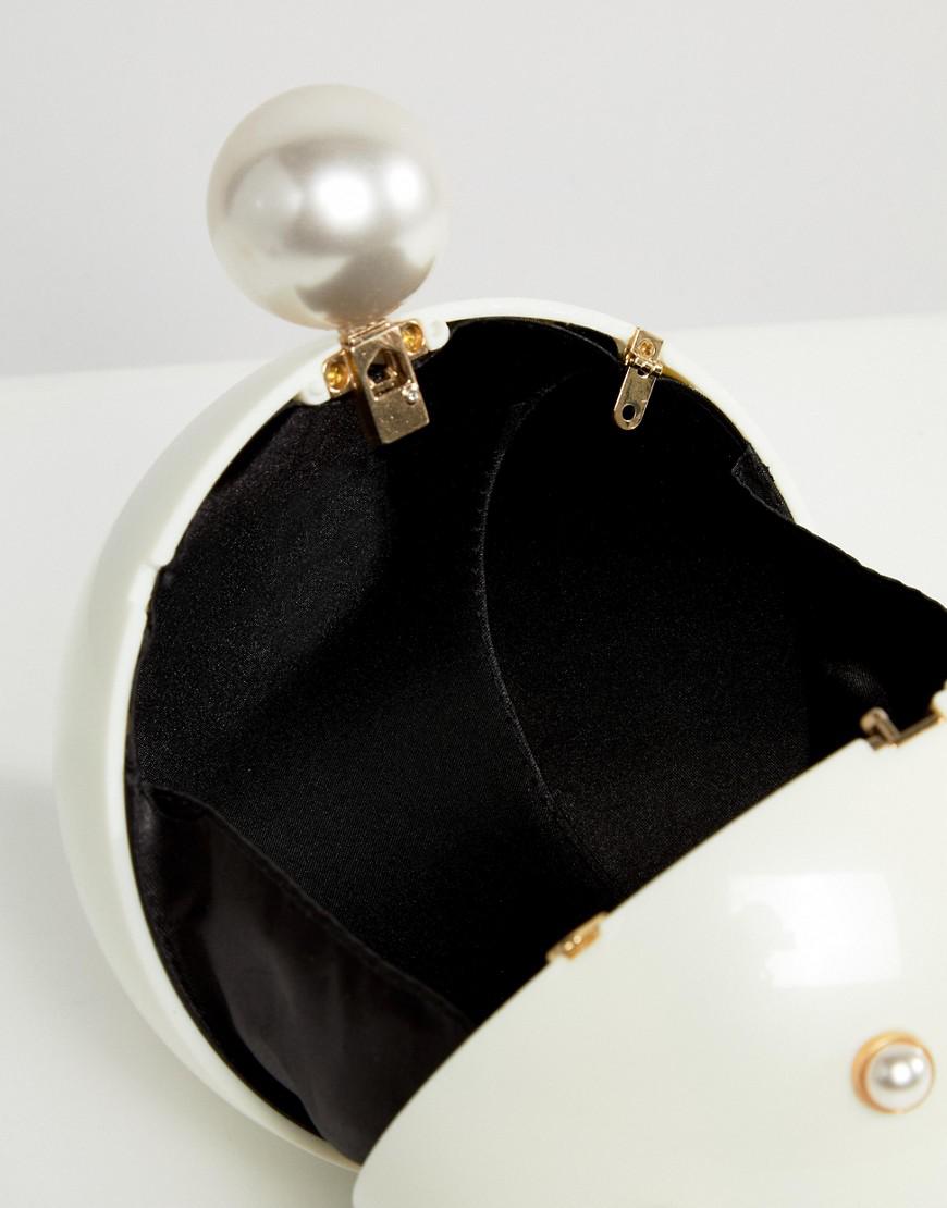 ASOS DESIGN pearl bead heart clutch bag in satin in white