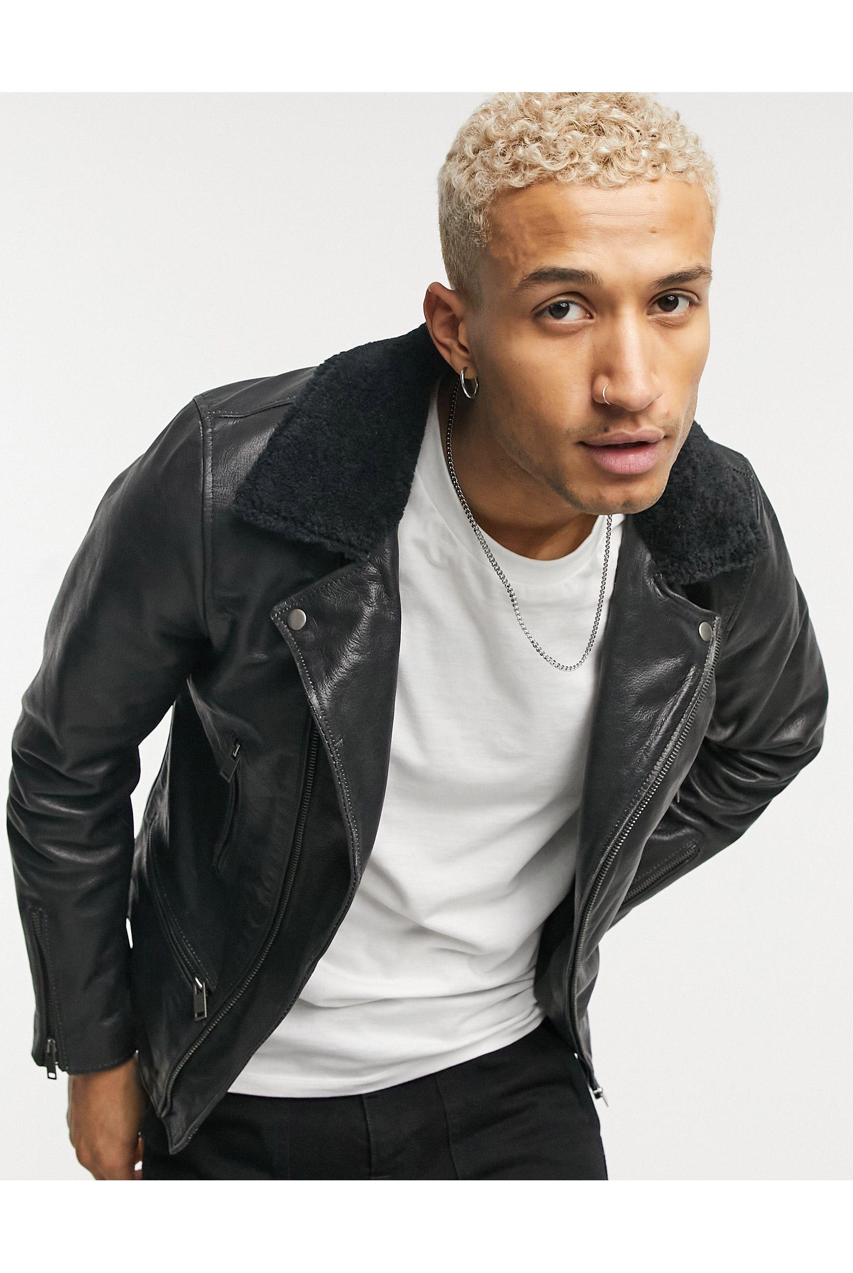 shearling leather biker jacket
