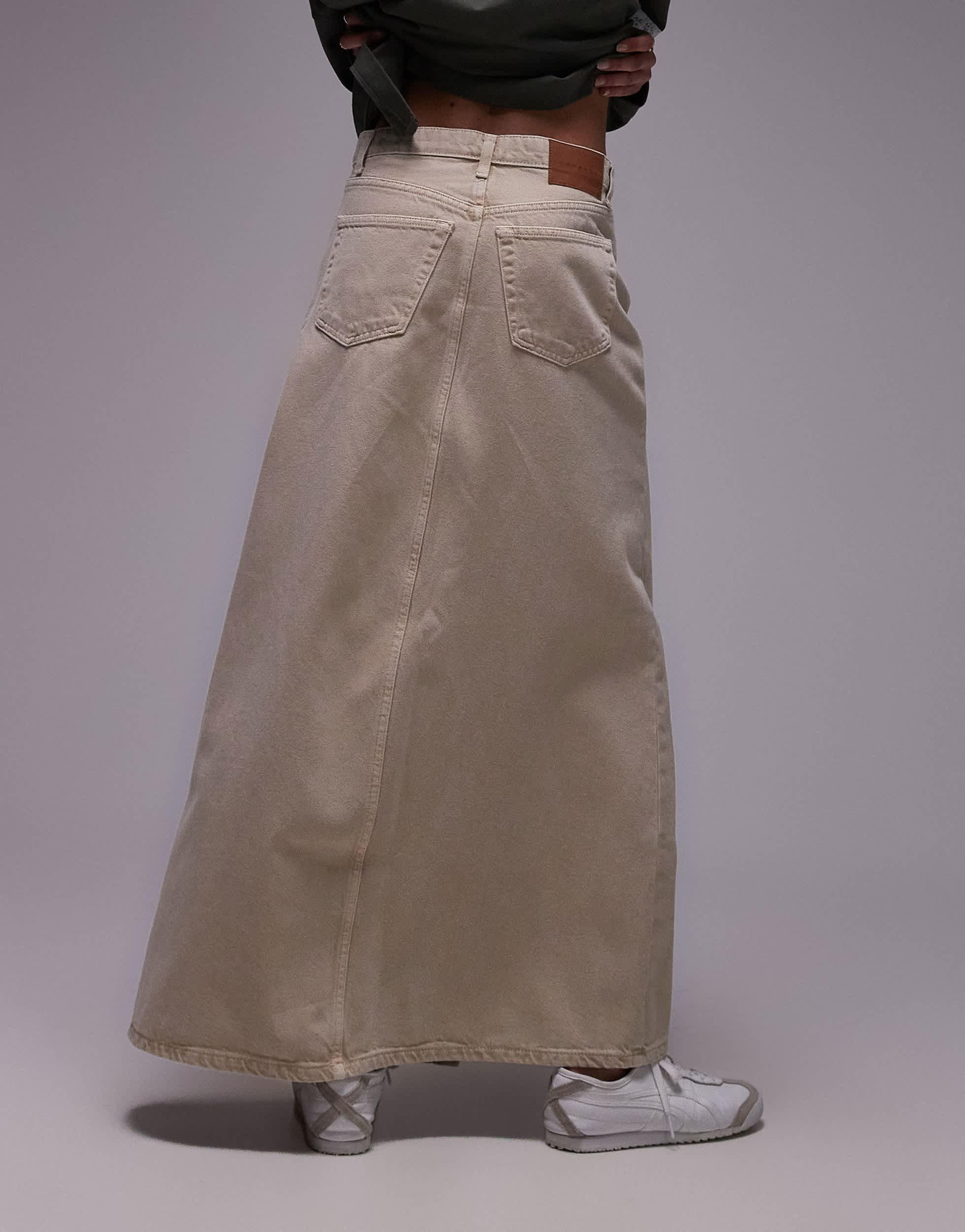 Khaki denim skirt topshop online
