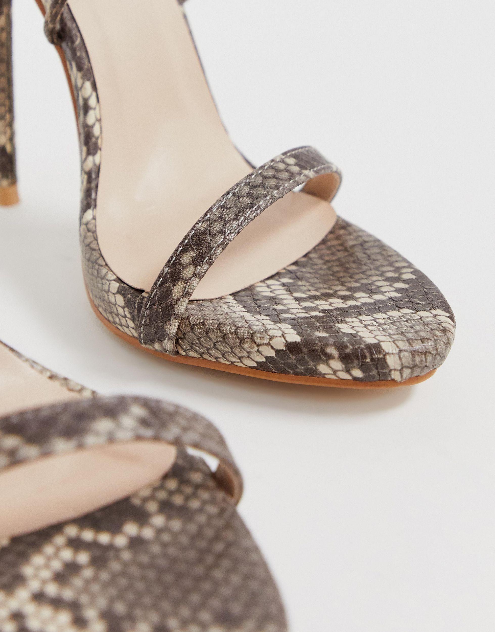 SIMMI Shoes Simmi London Shania Tie Up Snake Print Heeled Sandals in  Natural | Lyst
