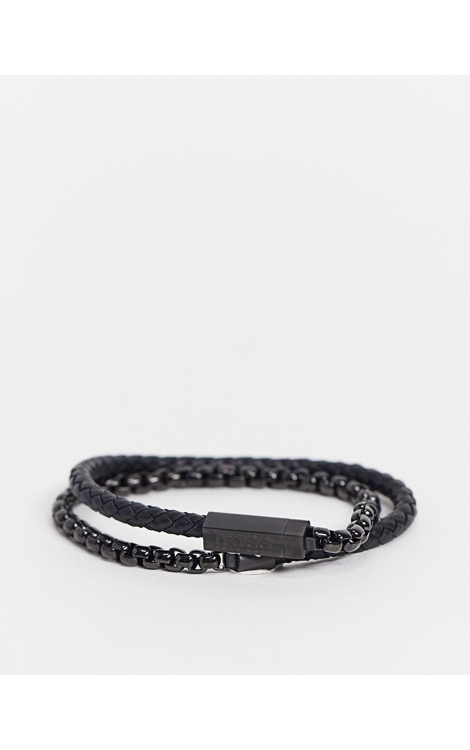 Mens Leather Chain Double Wrap Bracelet