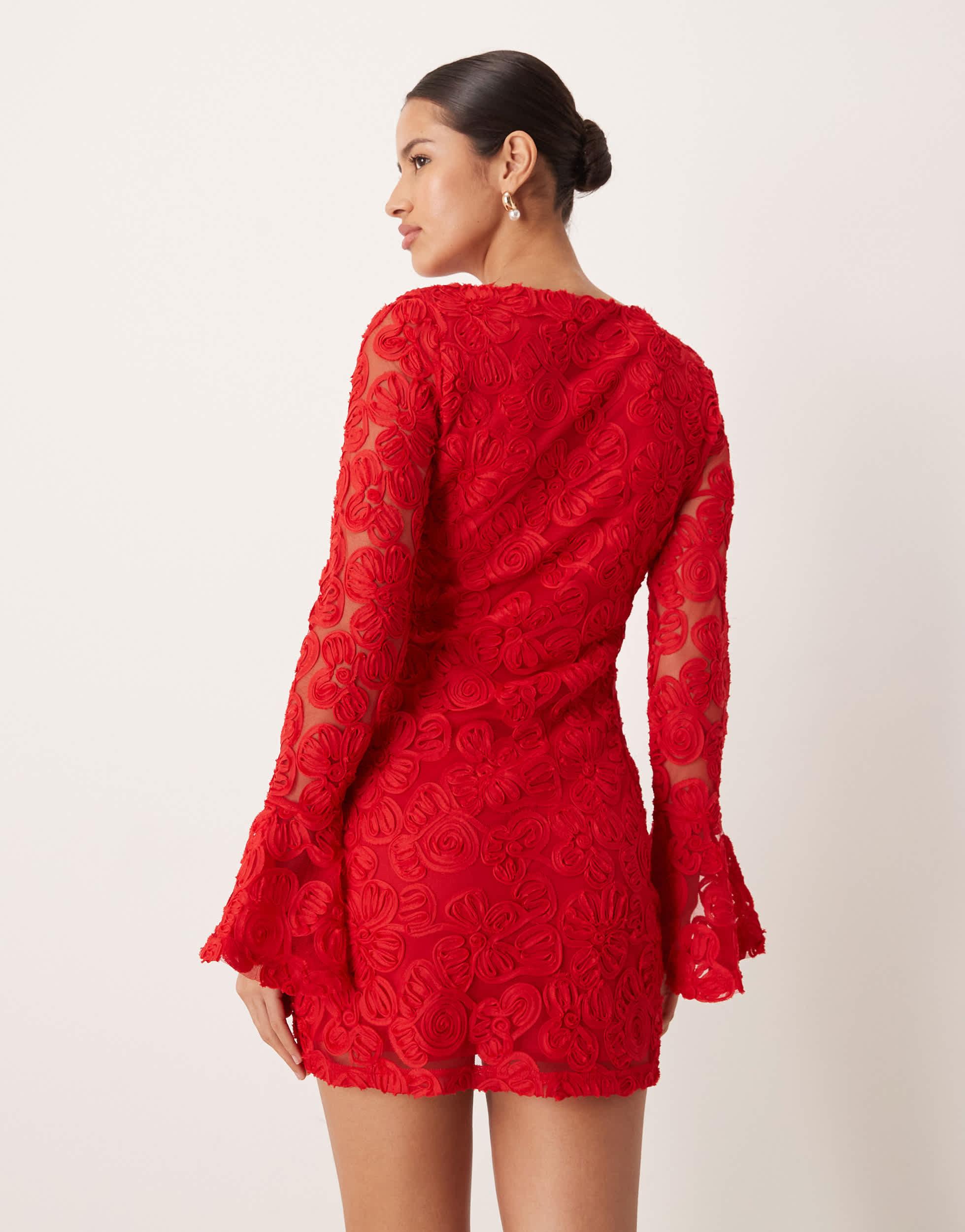 red long sleeve open back dress Silvana Long Sleeve Open Back Mini Dress