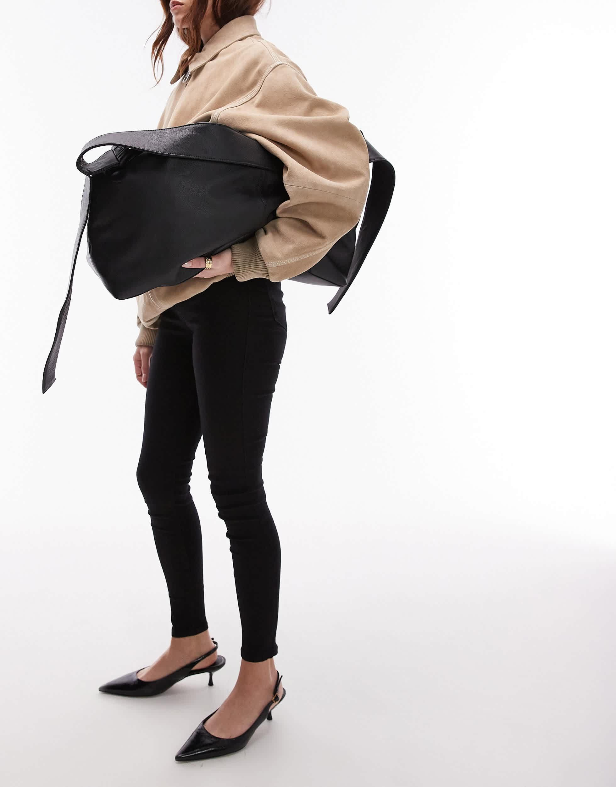 TOPSHOP Leon Leather Tote Bag With Strap Detail in Black Lyst