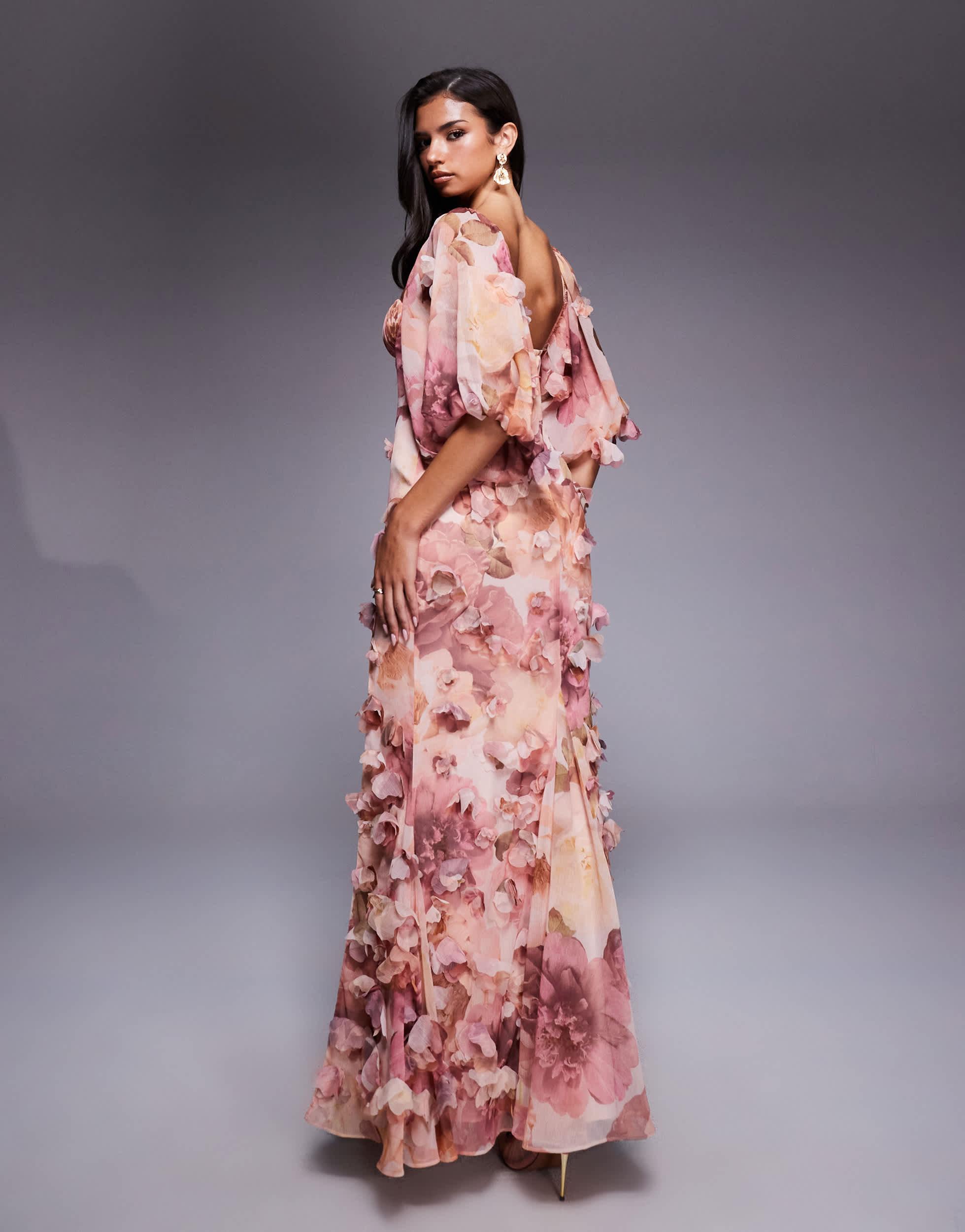 chinese dress ladies ASOS EDITION blouson sleeve floral embroidered maxi dress with open ba   VinNews Recommendations