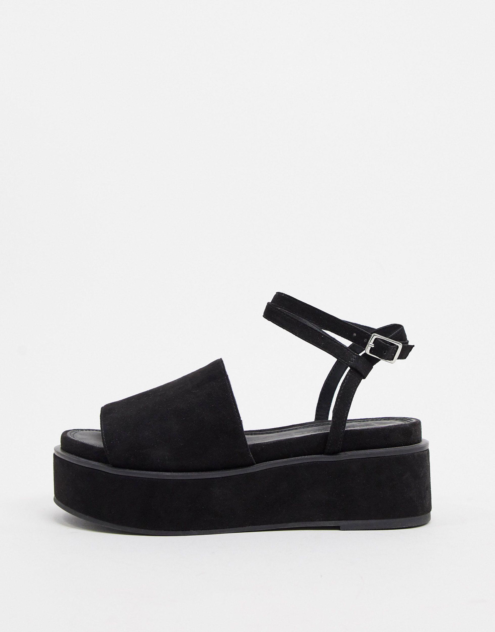 ASOS Wide Fit Tabitha Chunky Flatform Sandals in Black | Lyst