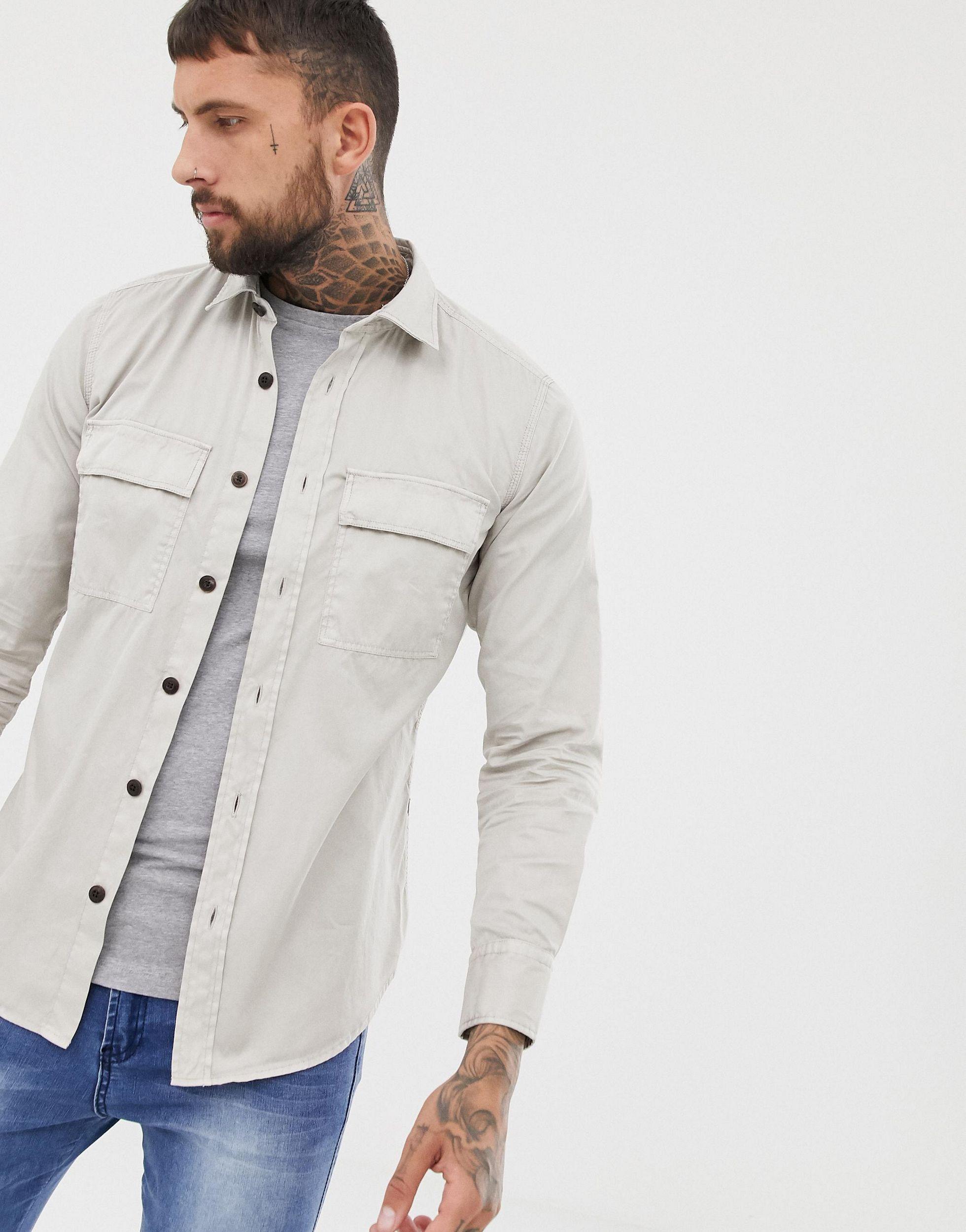 BOSS Cotton Rebus Overshirt in Stone (Gray) for Men - Lyst