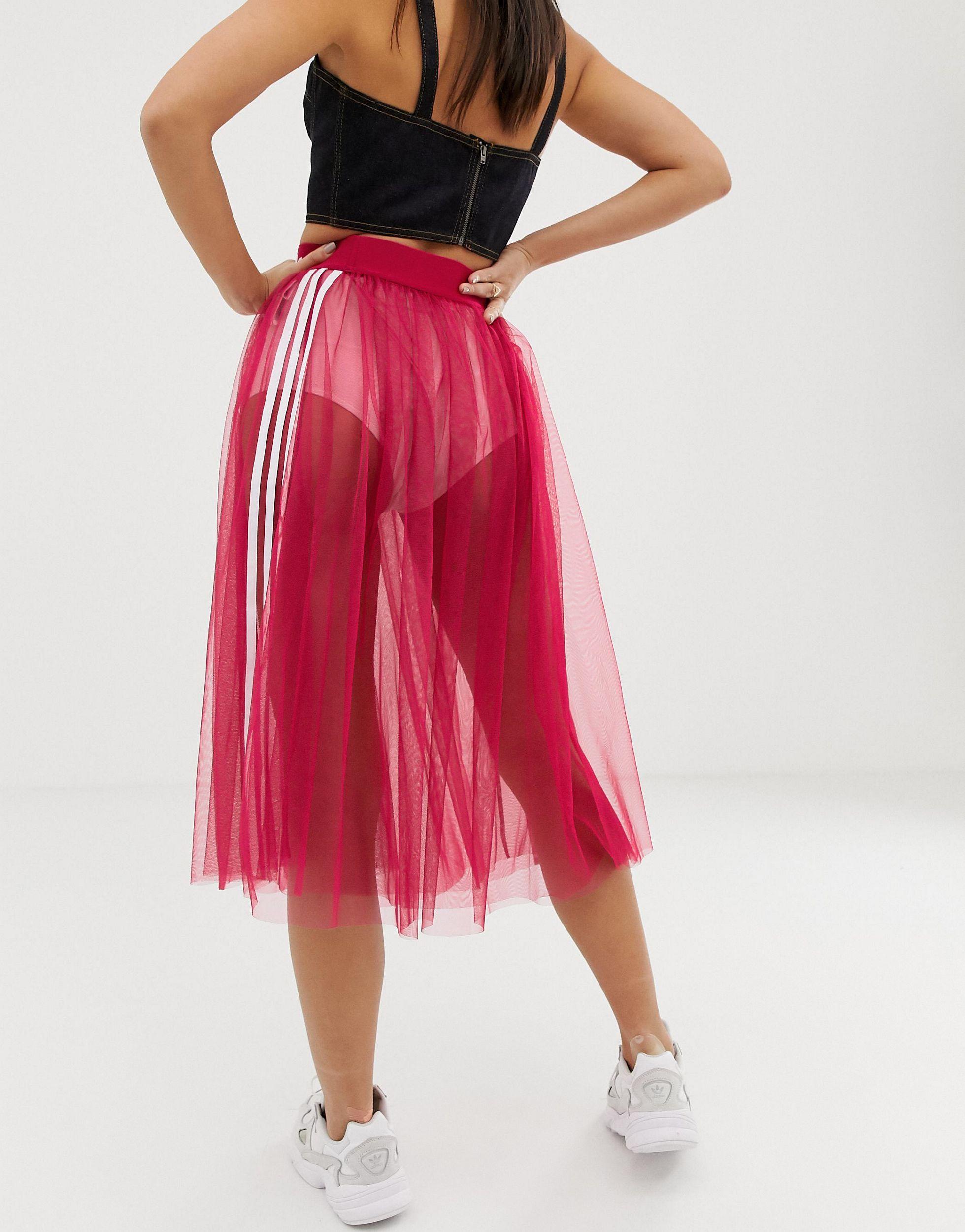 vía medida Violín adidas Originals Sleek Three Stripe Mesh Tulle Skirt in Pink | Lyst