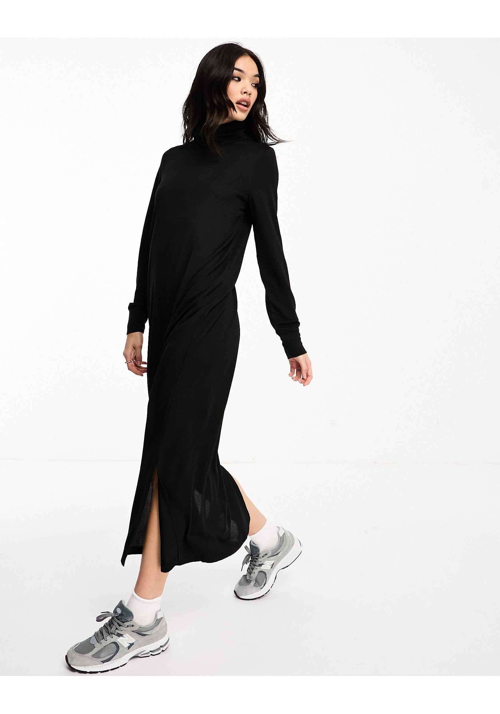 Vero Moda Roll Neck Knitted Maxi Dress in Black | Lyst