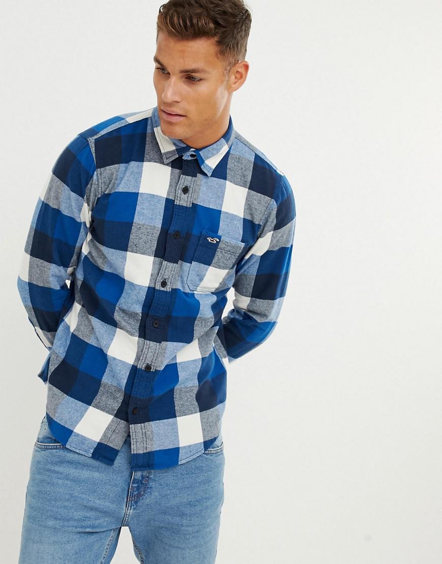 Hollister Check Flannel Shirt In Navy/turquoise in Blue for Men