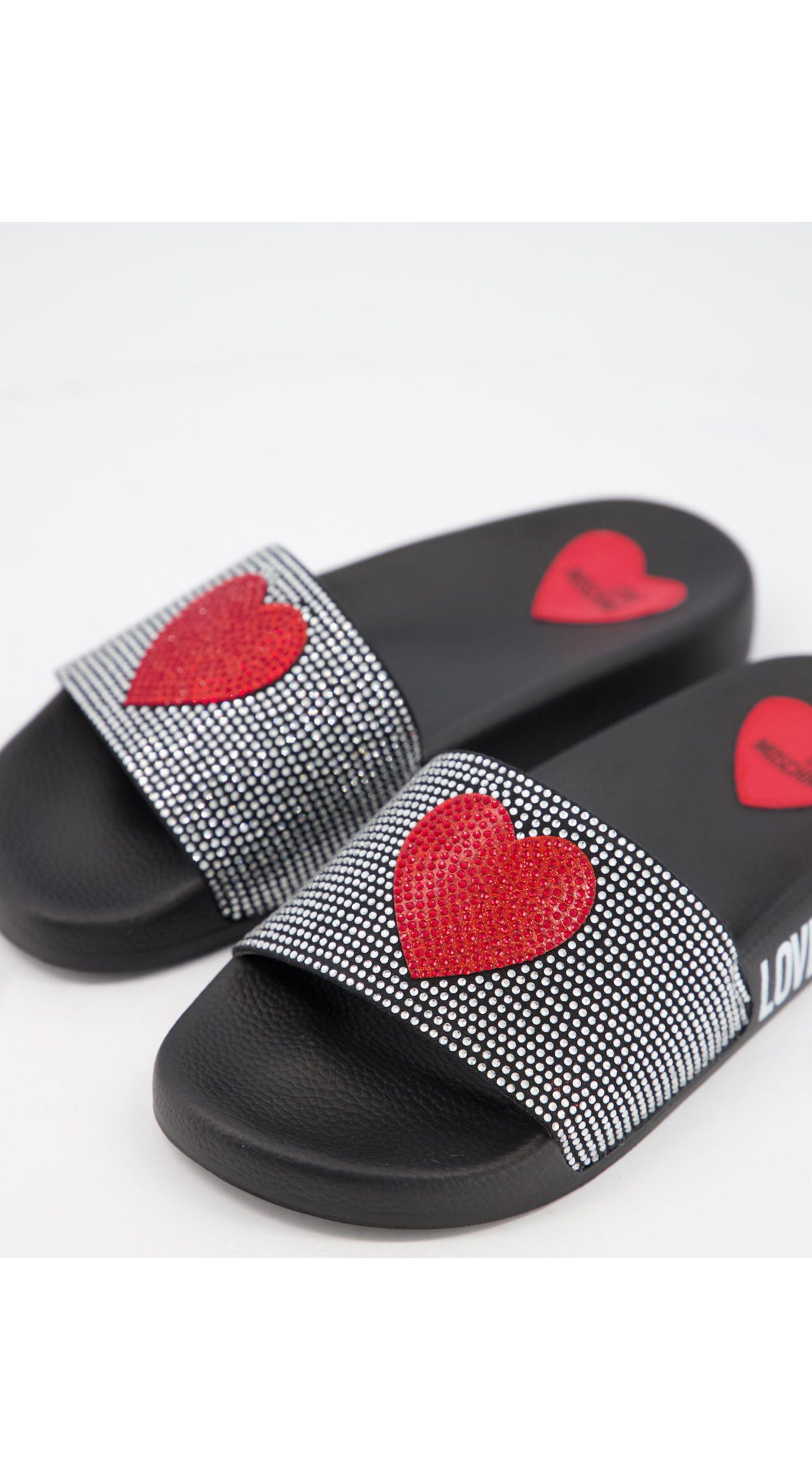 Love Moschino Diamante Heart Slider in Black | Lyst UK