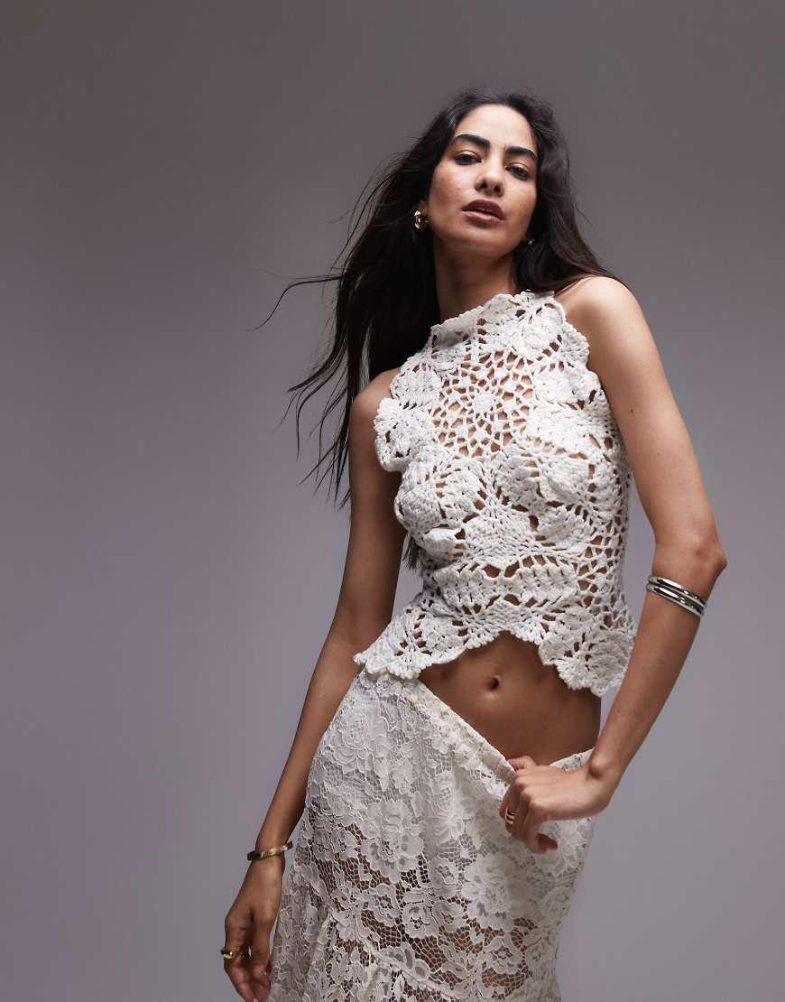 TOPSHOP Premium Knitted Crochet Style Open Back Top With