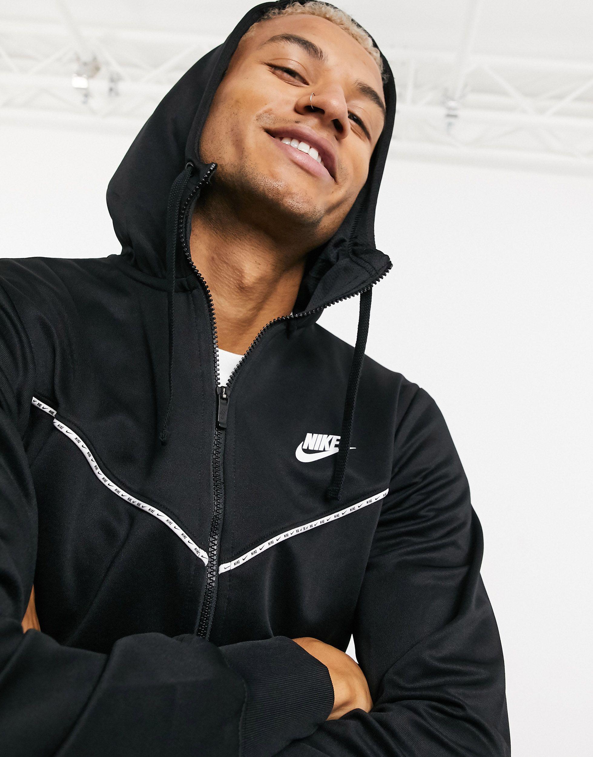 Nike Repeat Pack Zip-through Polyknit Logo Taping Hoodie in Black for Men -  Lyst