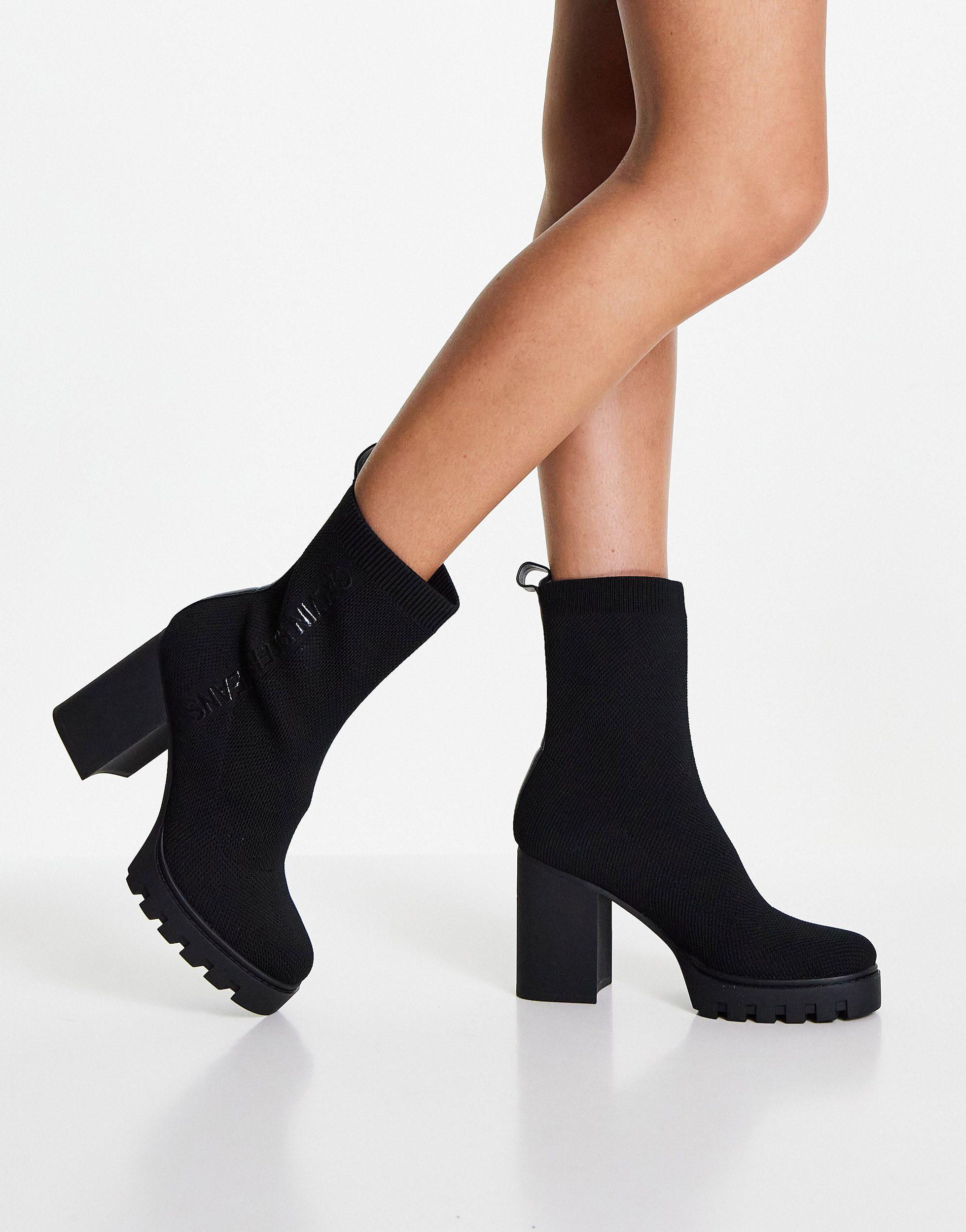 Calvin Klein Platform Knit Sock Boots in Black | Lyst