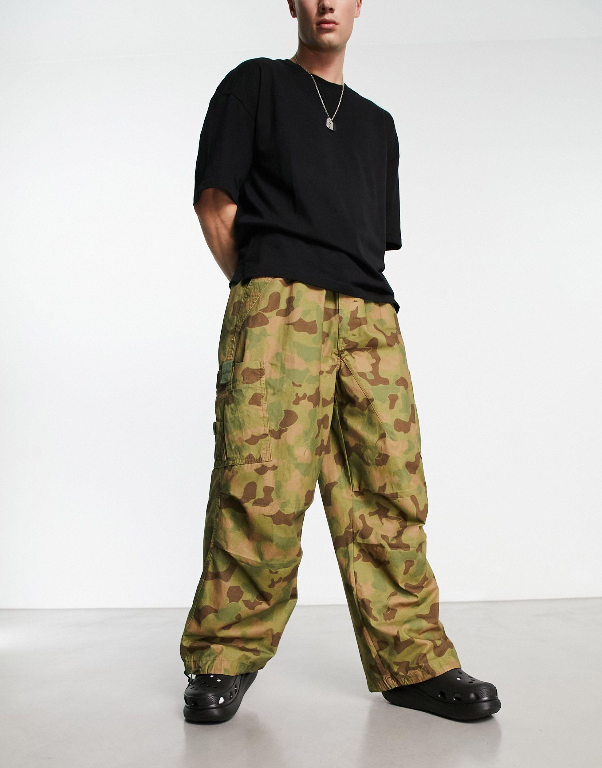 Jaded London Oversized Camo Parachute Cargo Trousers in Green for