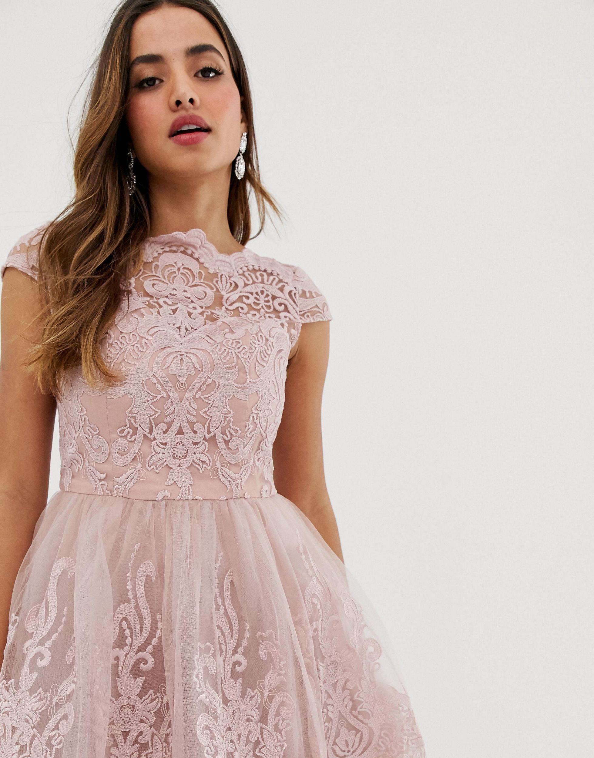 Chi Chi London Premium Lace Midi Prom Dress With Bardot Neck | Lyst