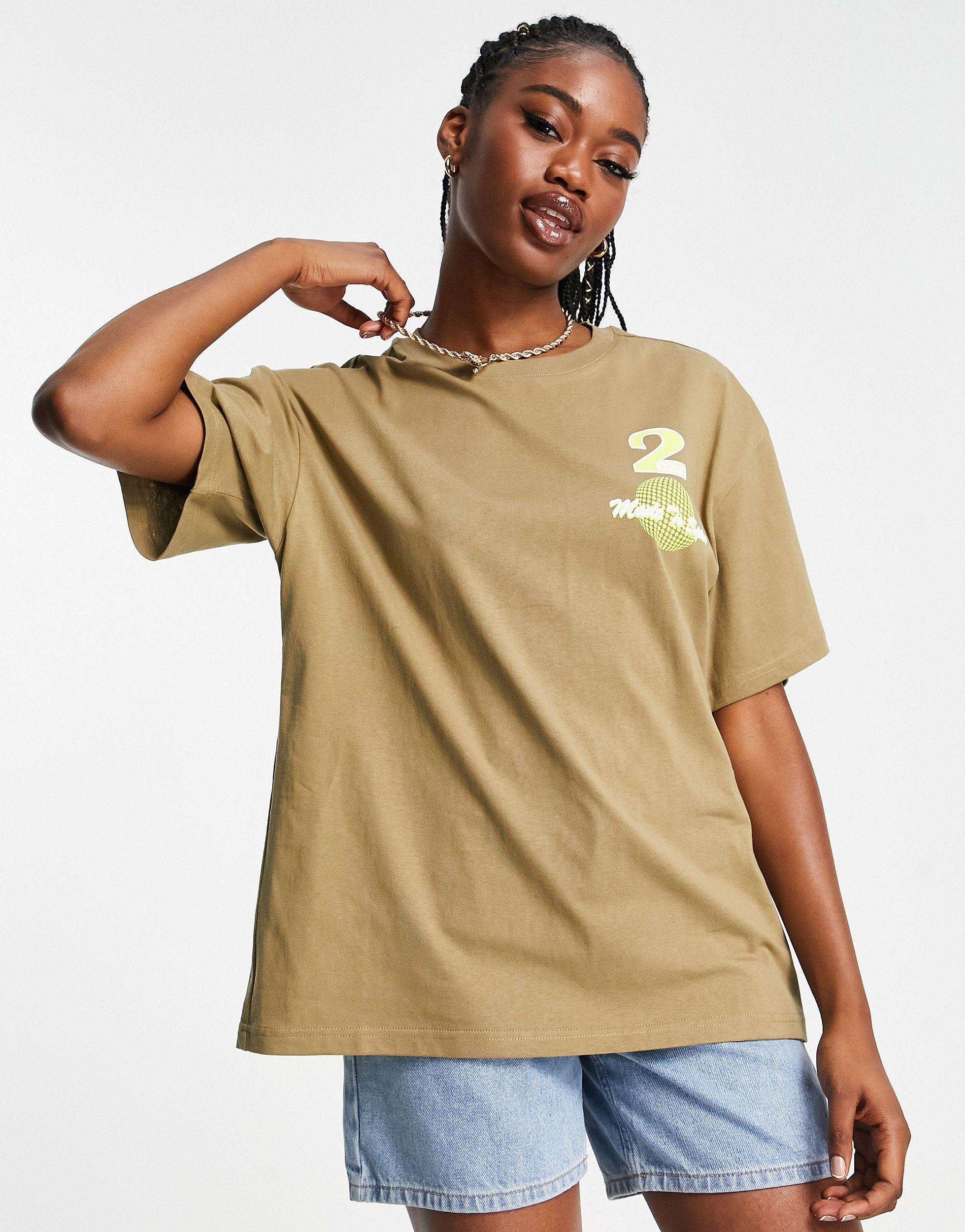 Urban Revivo Cotton Oversized Tshirt With Sports Logo in Natural