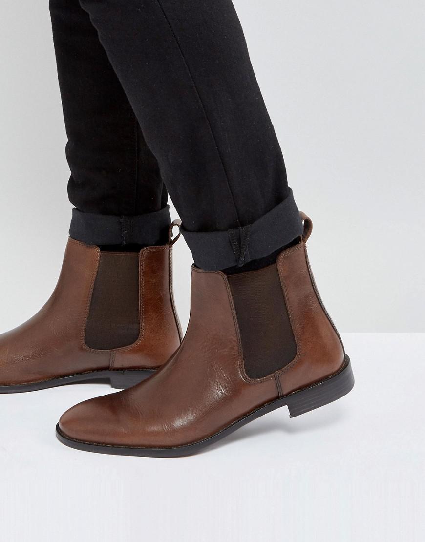 ASOS Chelsea Boots In Leather - Wide Fit Available in Brown for Men - Lyst