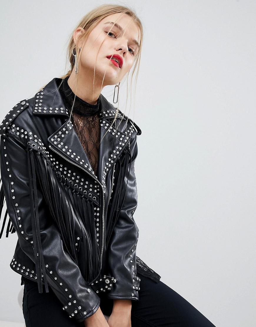 Mango Stud And Fringe Faux Leather Jacket in Black Lyst UK