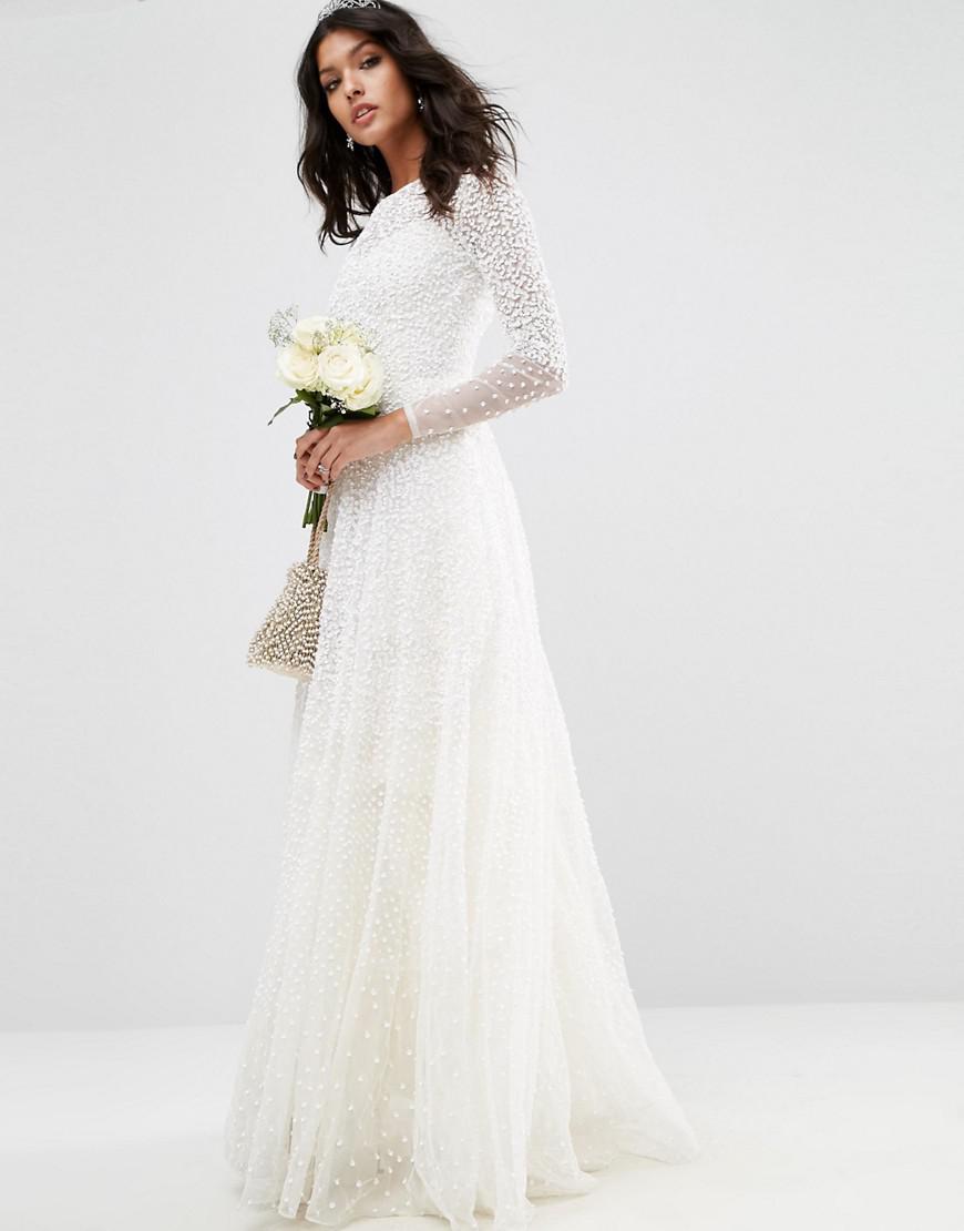 ASOS Bridal Embellished Long Sleeve Maxi Dress in White | Lyst UK
