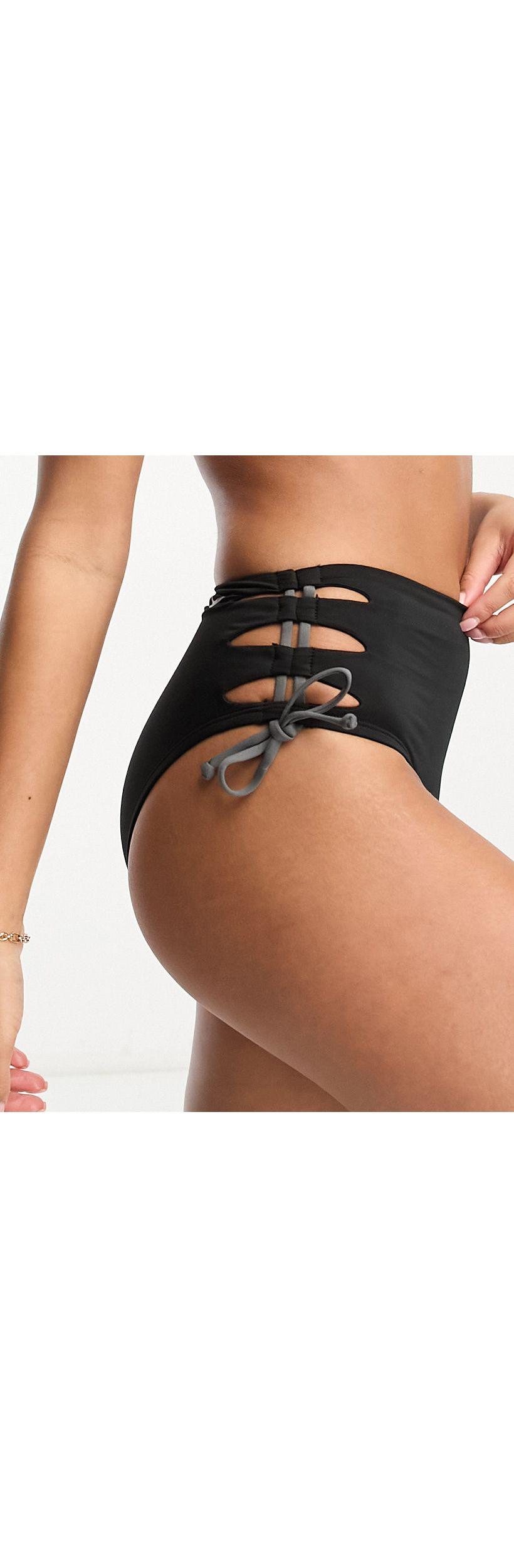 Nike Solid Lace-up High Waist Cheeky Bikini Bottom in Black