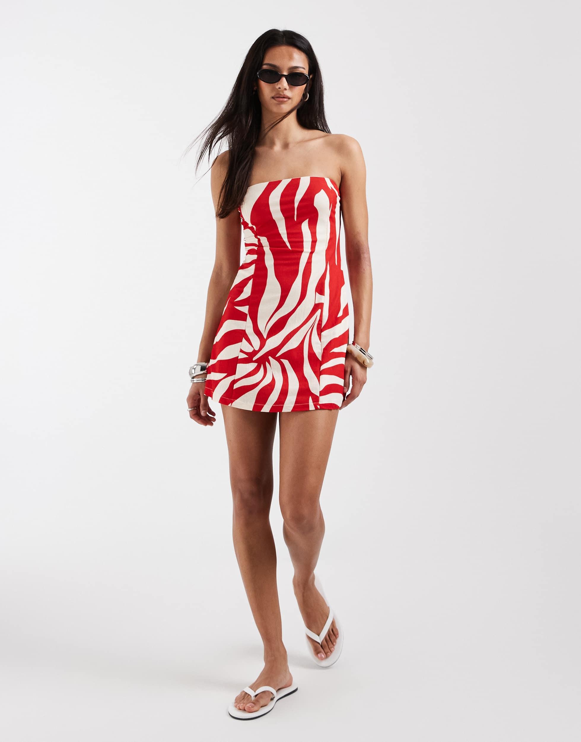 strapless open back dress Joseph Ribkoff Zebra Print Zip Mini Dress / Sz M/L – Xtabay Vintage main image 1
